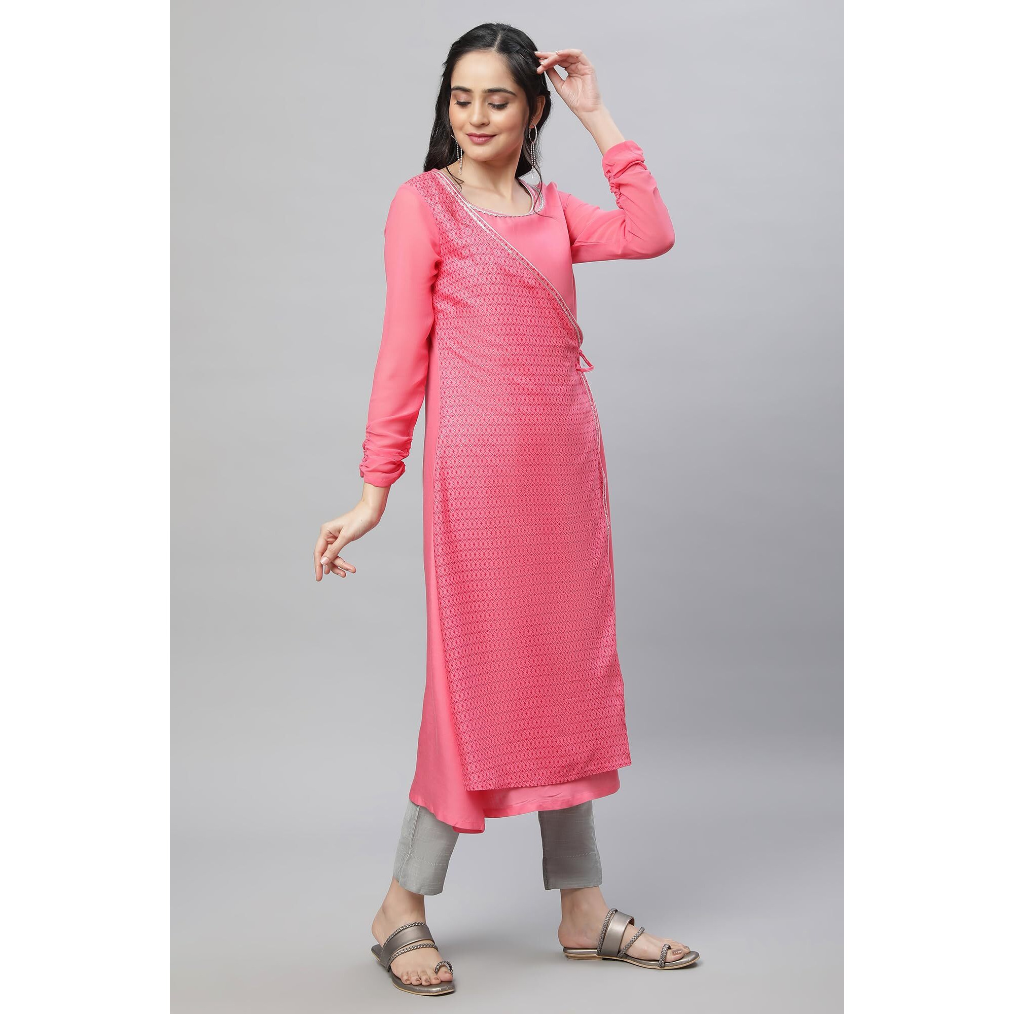 Pink Festive Mock Angrakha Kurta