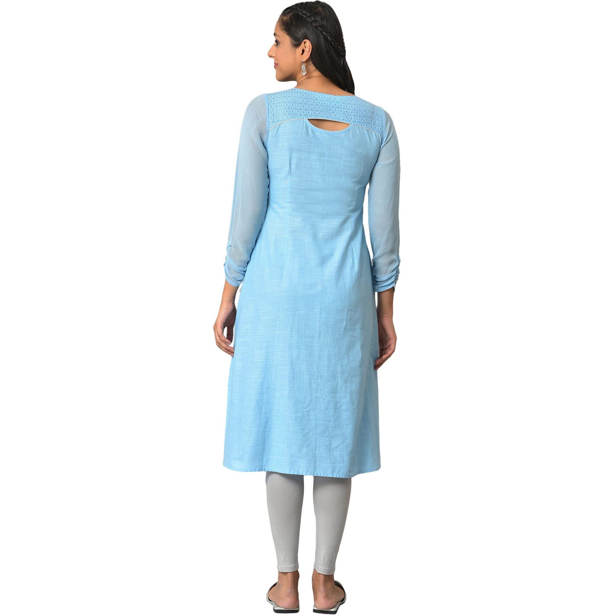 Aurelia Blue Foil Pattern Sequin Angrakha Kurta