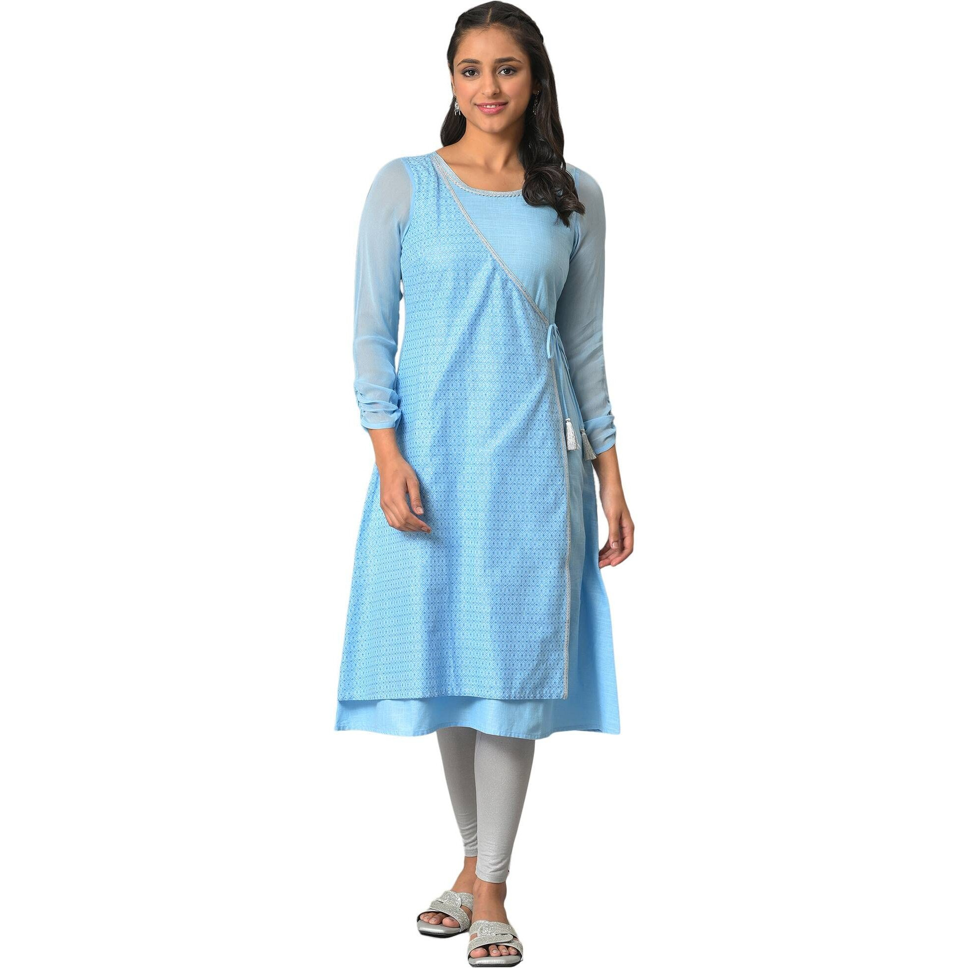 Aurelia Blue Foil Pattern Sequin Angrakha Kurta