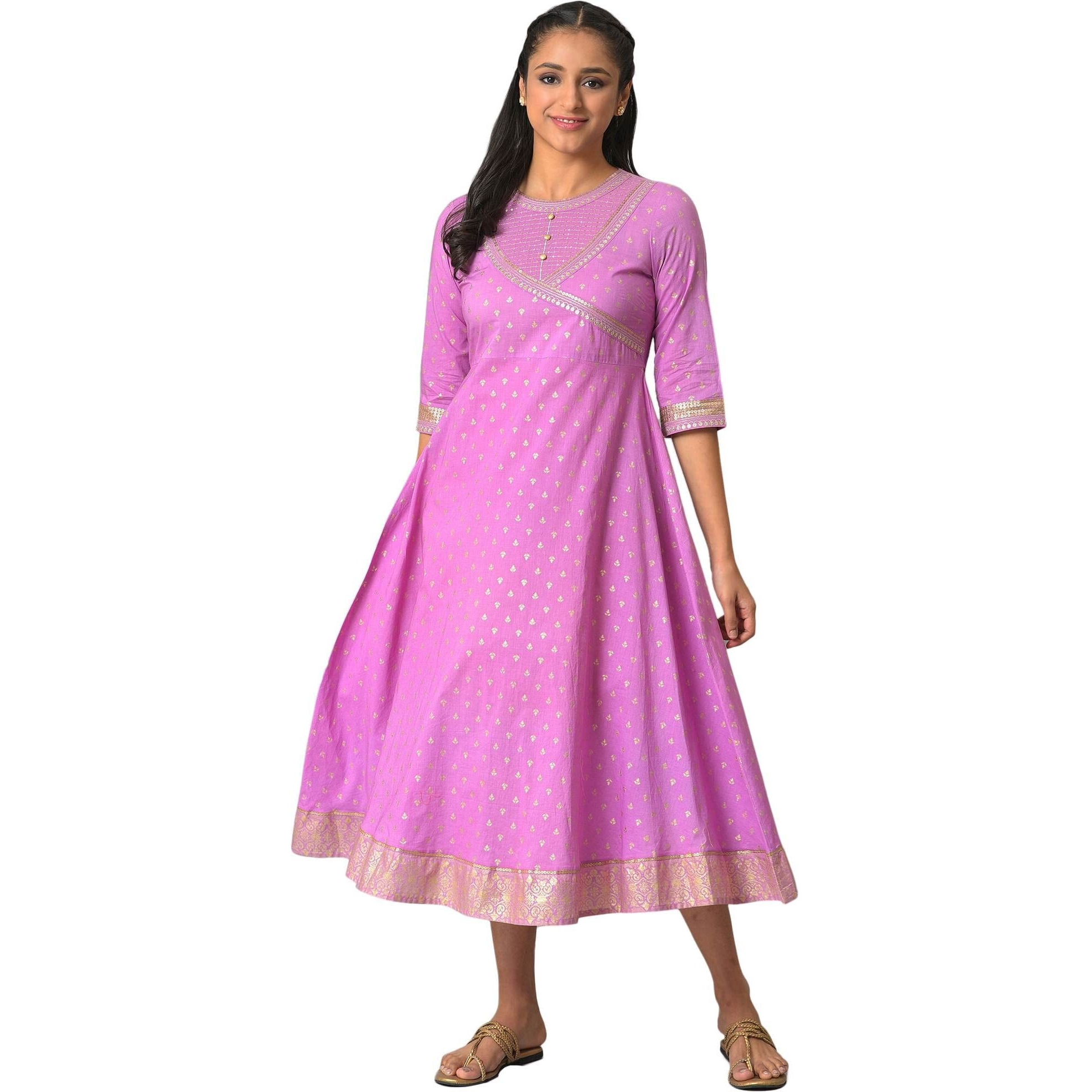 Aurelia Women's Cotton Fit And Flare Midi Dress (23Fea13924-506870_Purple