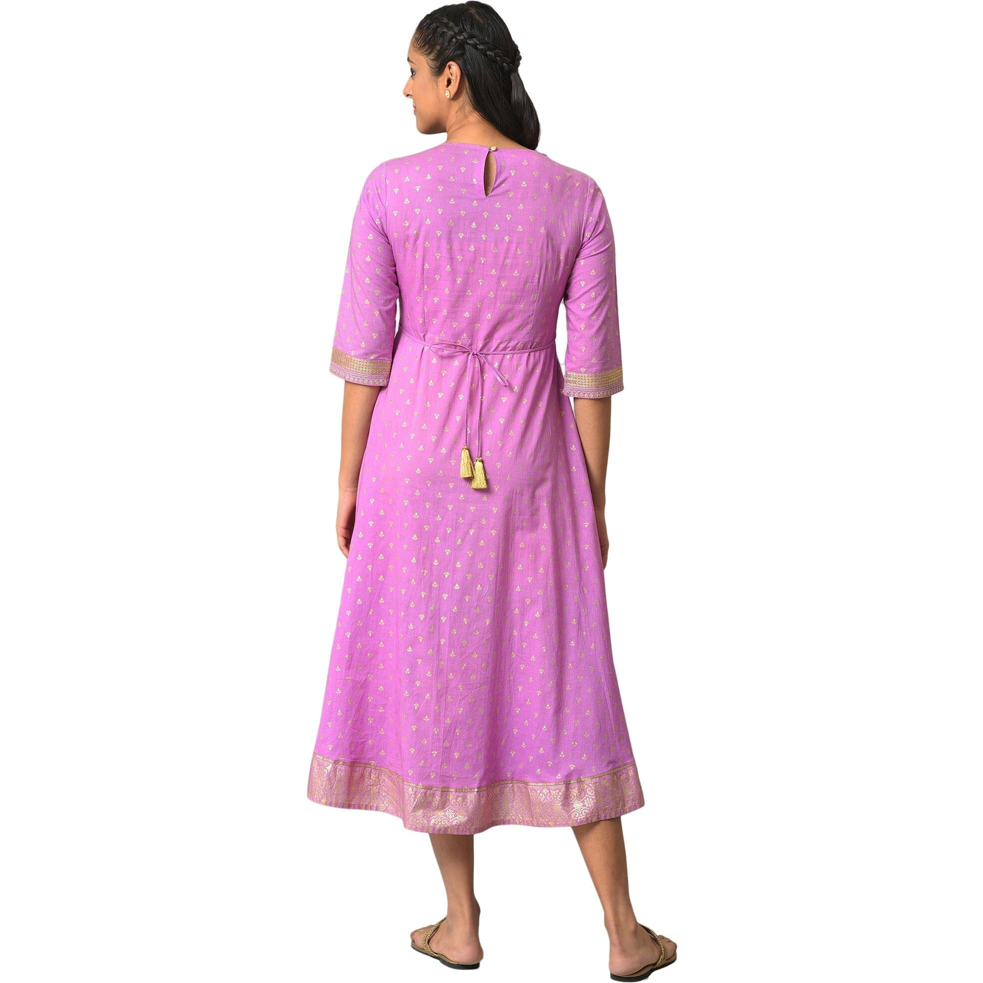 Aurelia Women's Cotton Fit And Flare Midi Dress (23Fea13924-506870_Purple