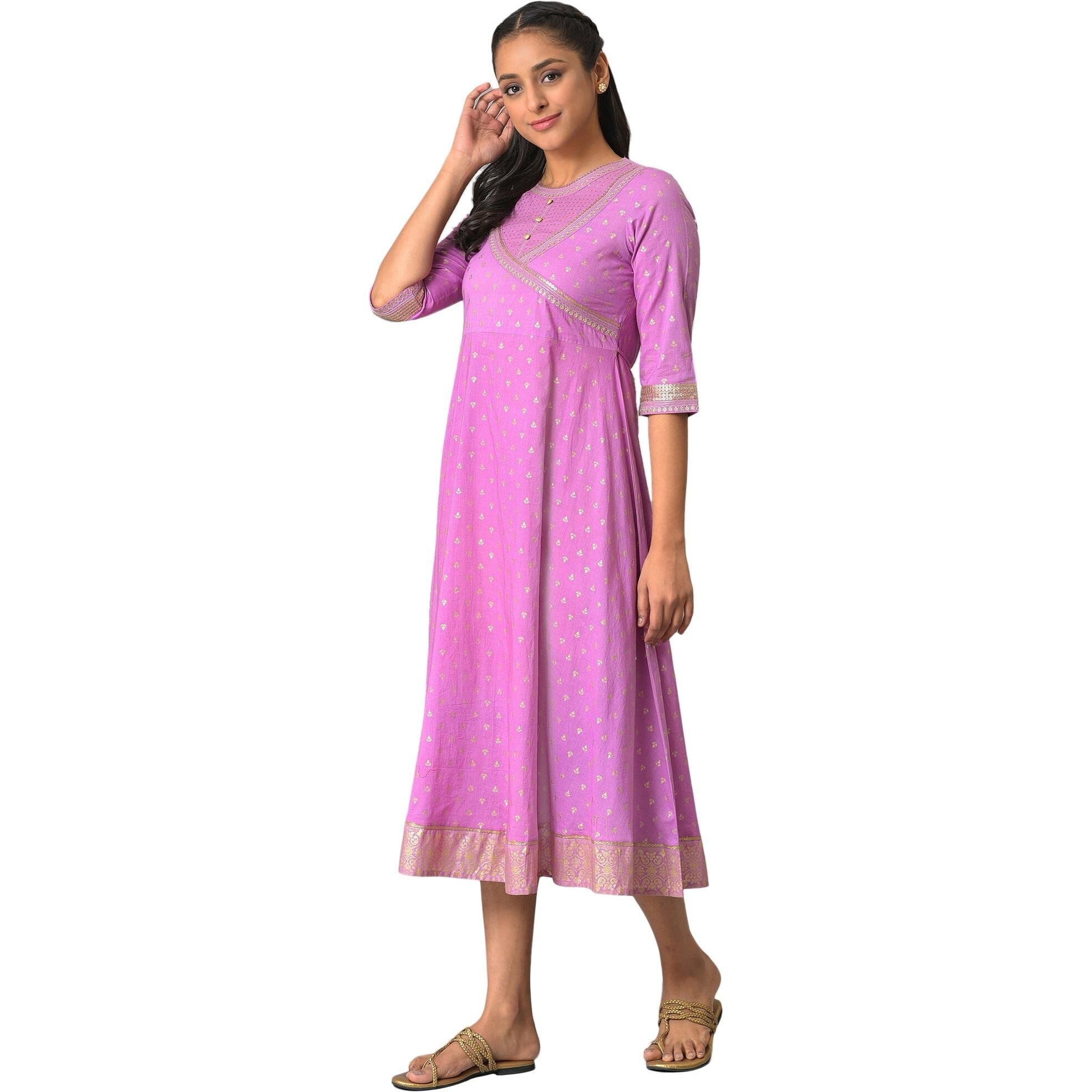 Aurelia Women's Cotton Fit And Flare Midi Dress (23Fea13924-506870_Purple