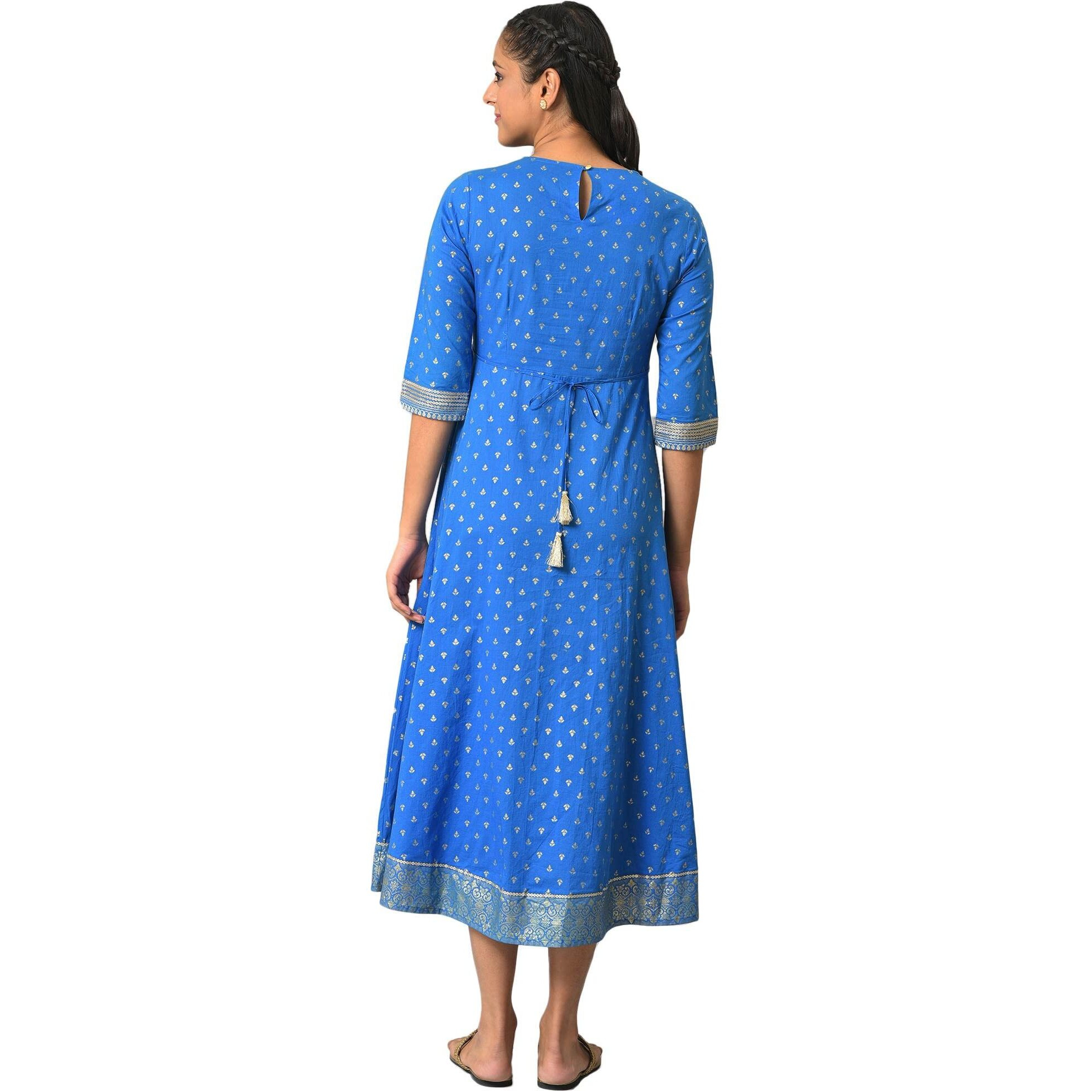 Aurelia Women's Cotton Fit And Flare Midi Dress (23Fea13924-506224_Blue