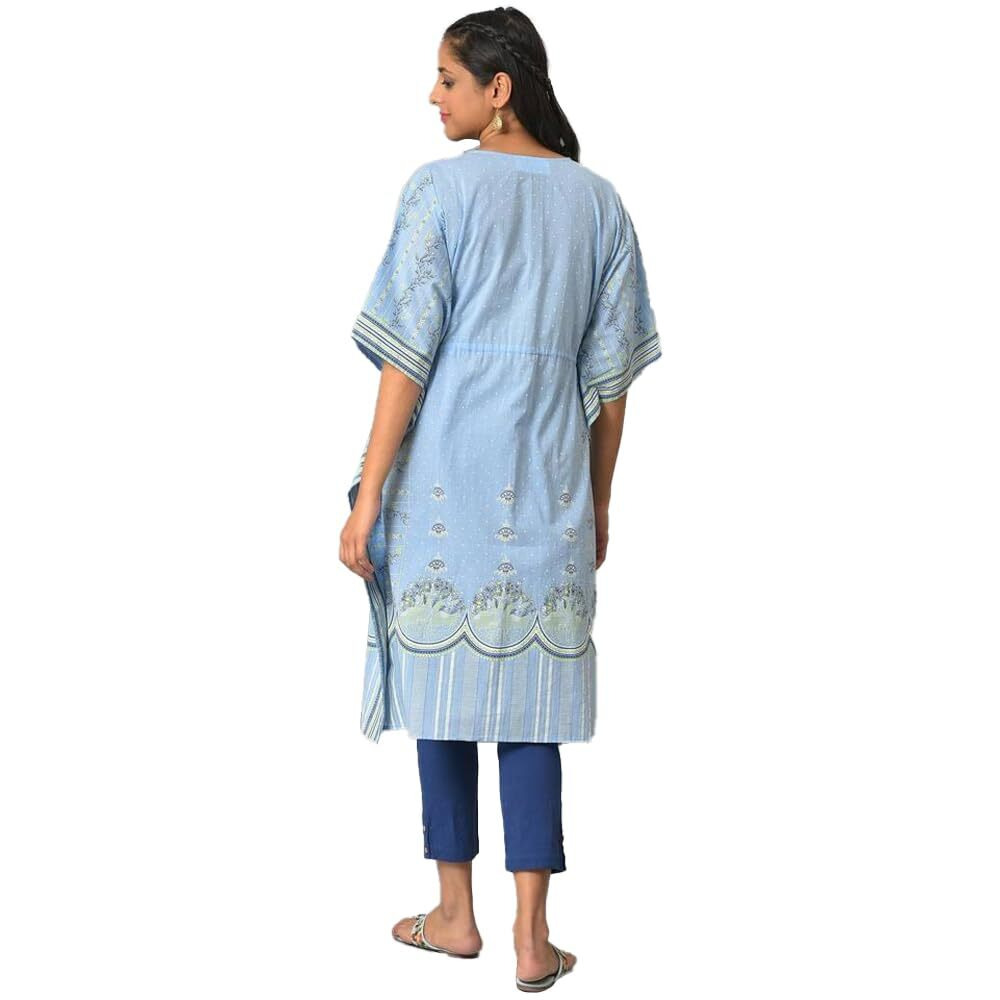 Aurelia Printed Cotton V Neck Women's Kurta (Blue, Free Size)