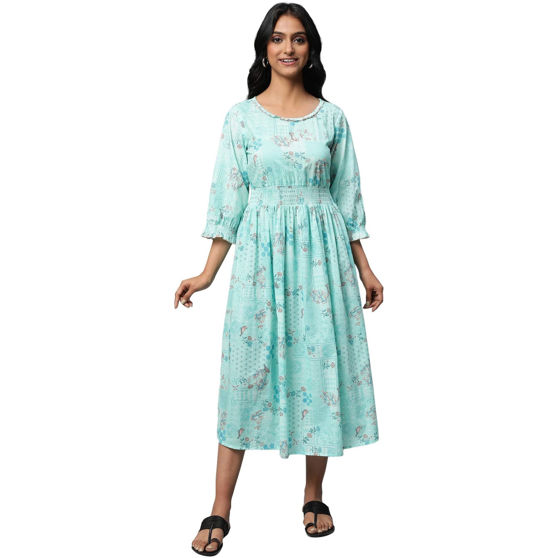 Green A-Line Printed Dress