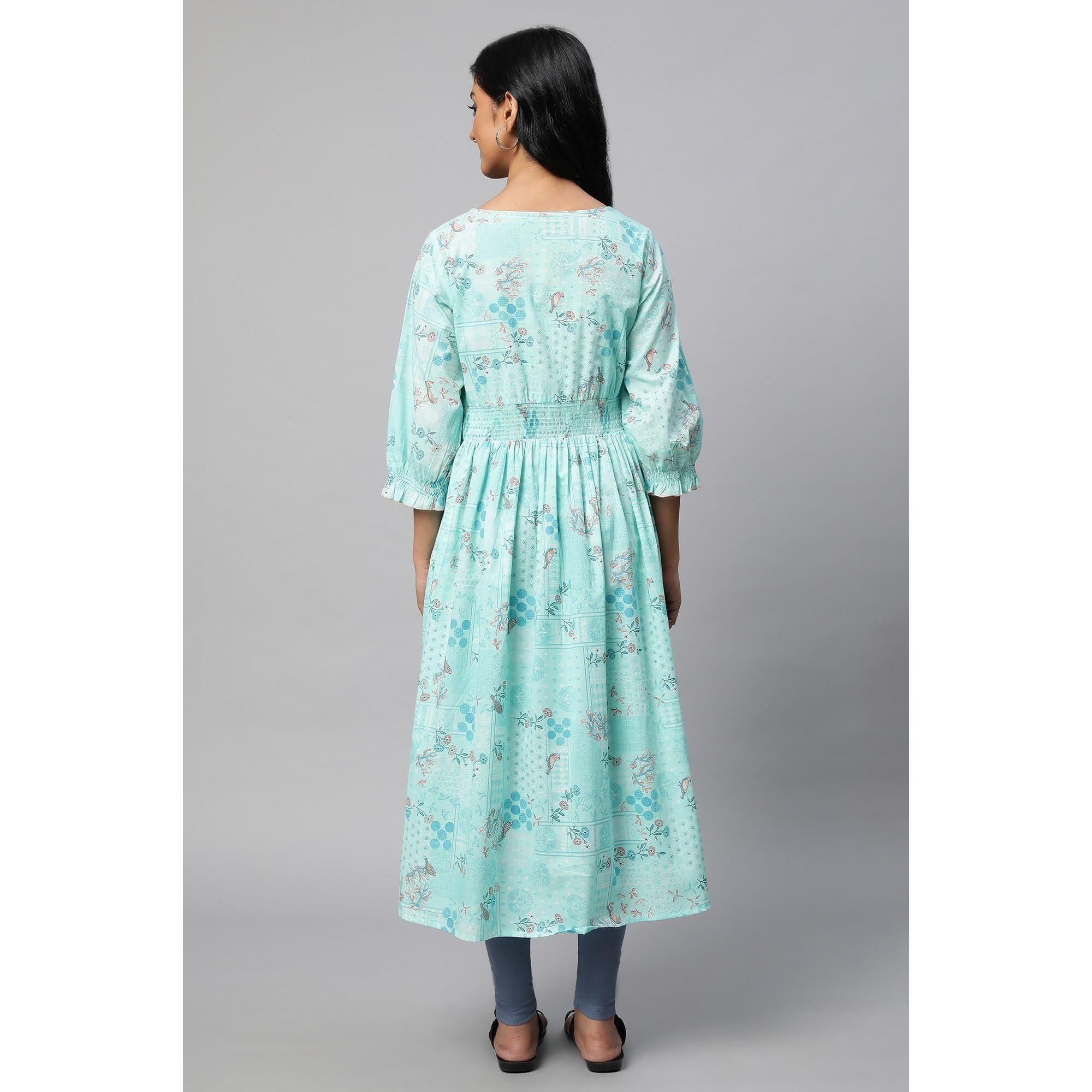 Green A-Line Printed Dress