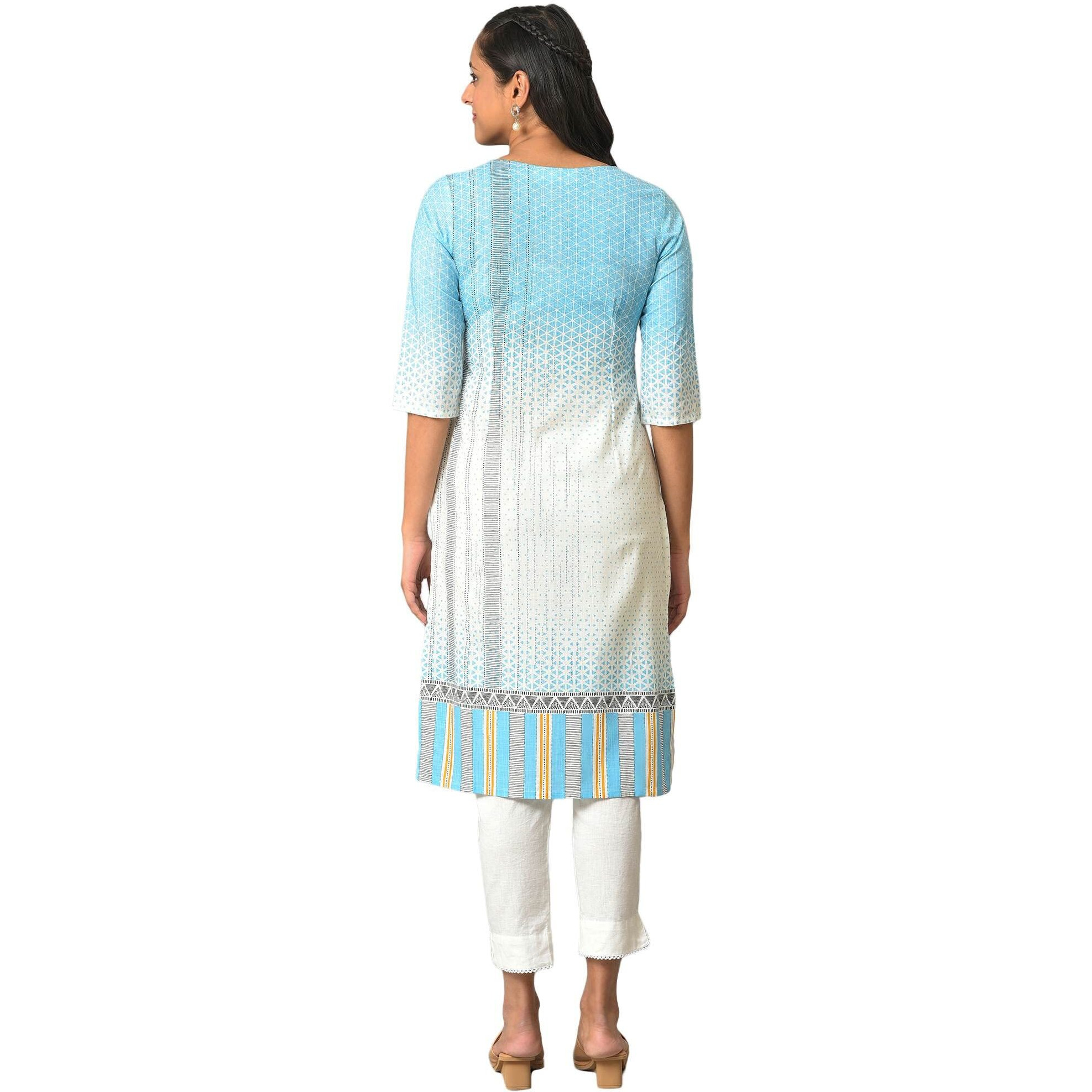Aurelia Blue Botanical Regular Kurta For Women