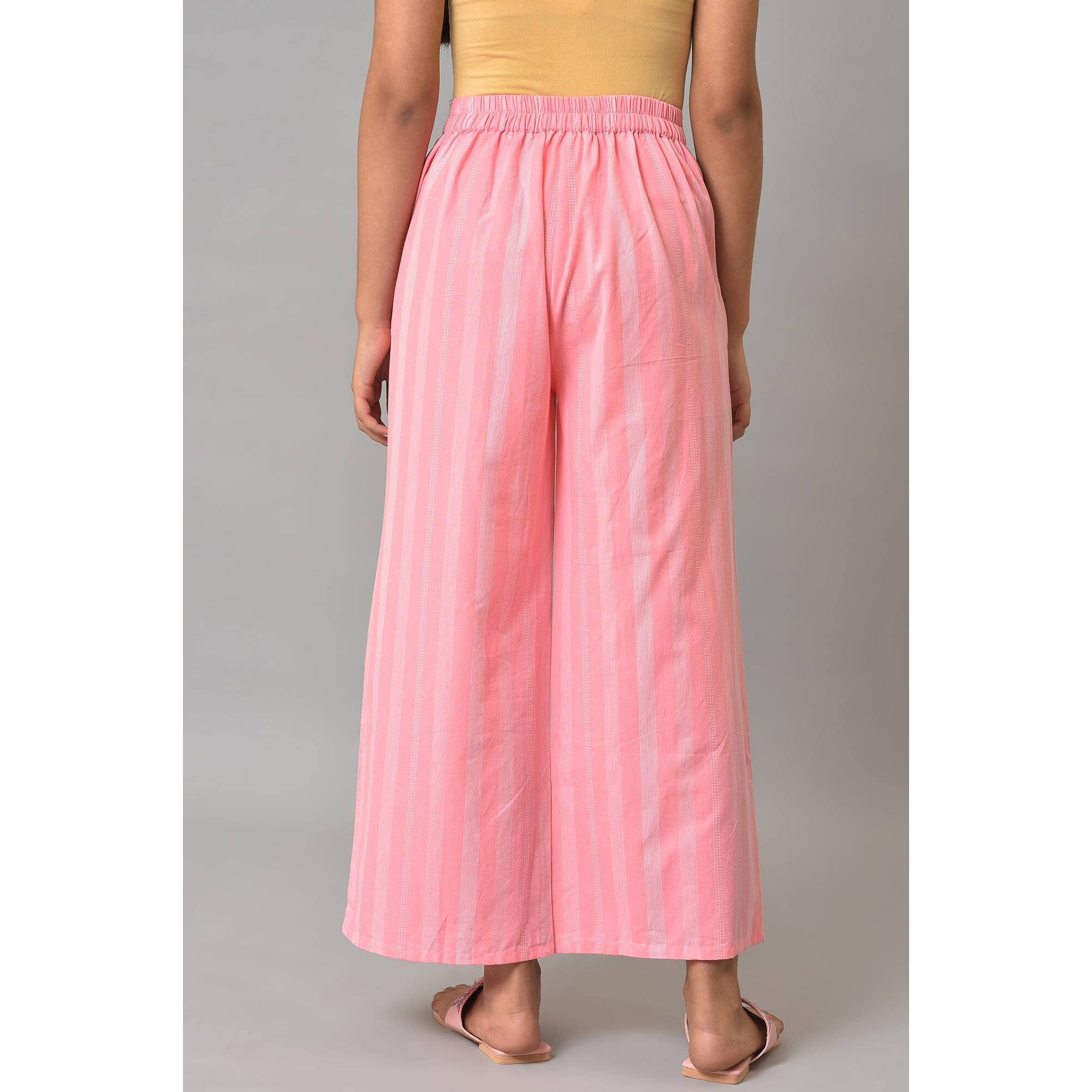 Aurelia Pure Cotton Strechable Palazzo Pants For Women | Ankle Length Palazzo Pants For Women | Pure Cotton Palazzo Pants For Women Pink