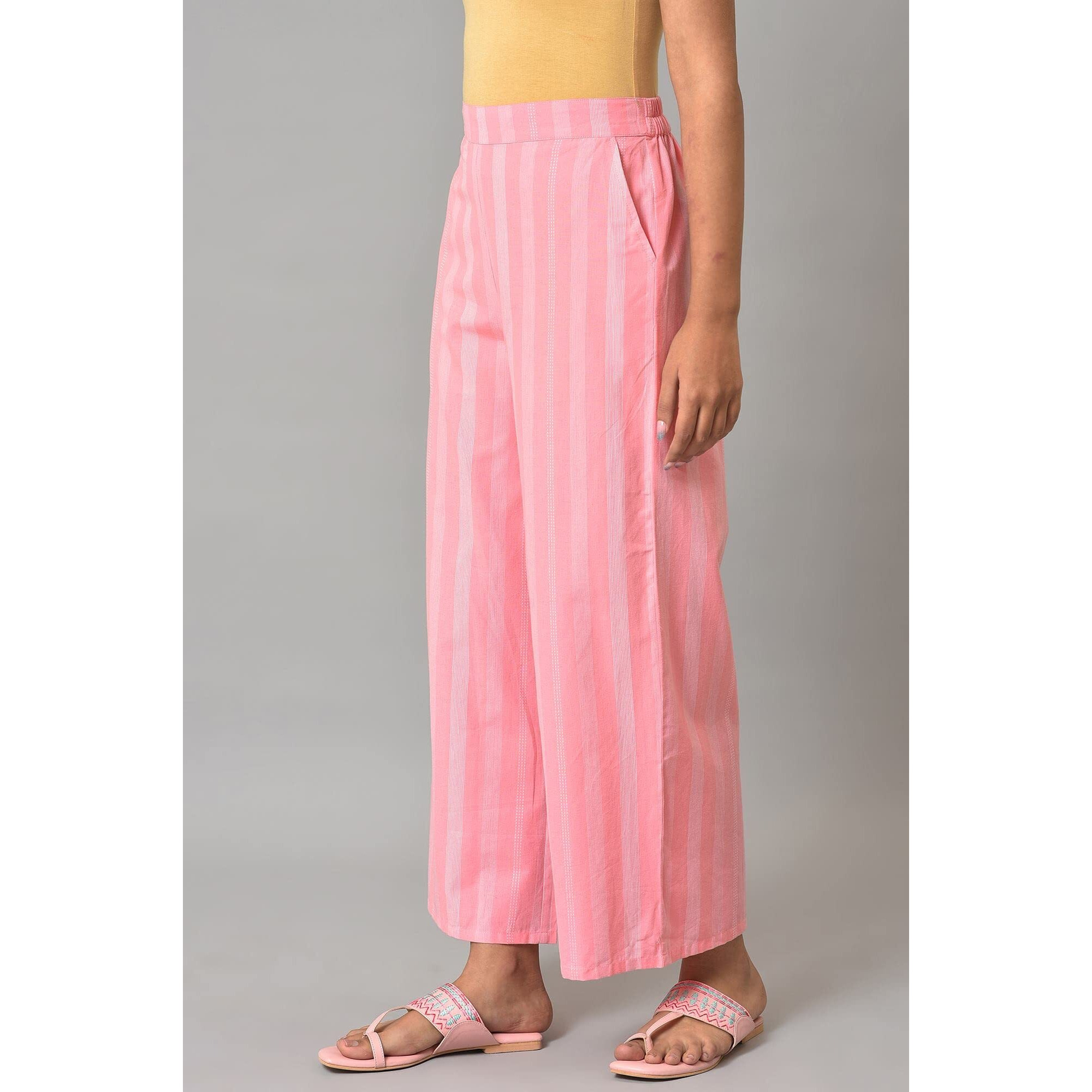 Aurelia Pure Cotton Strechable Palazzo Pants For Women | Ankle Length Palazzo Pants For Women | Pure Cotton Palazzo Pants For Women Pink