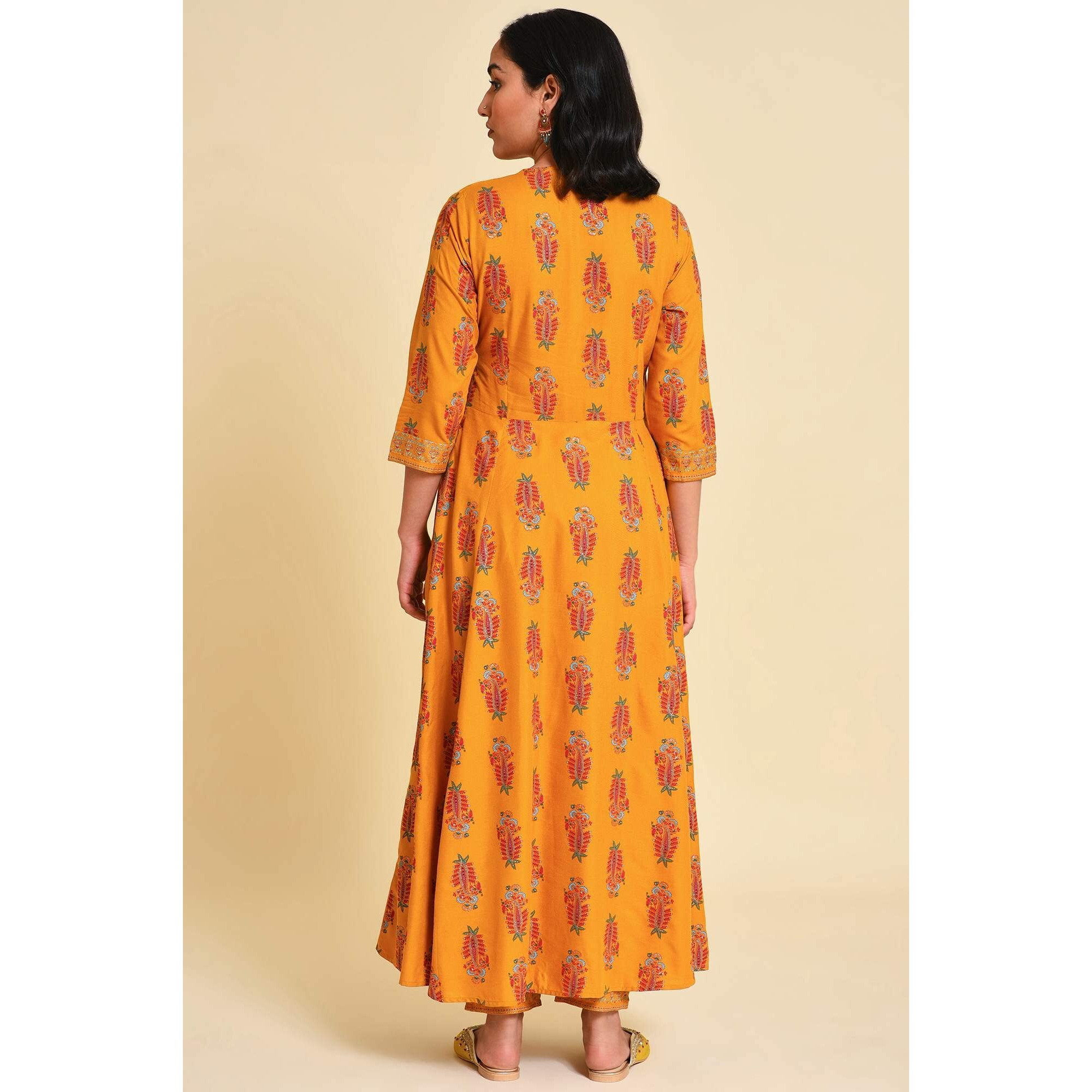 W For Woman Yellow Multicolour Printed Angrakha Kurta Set_22Auws19555-121759_S