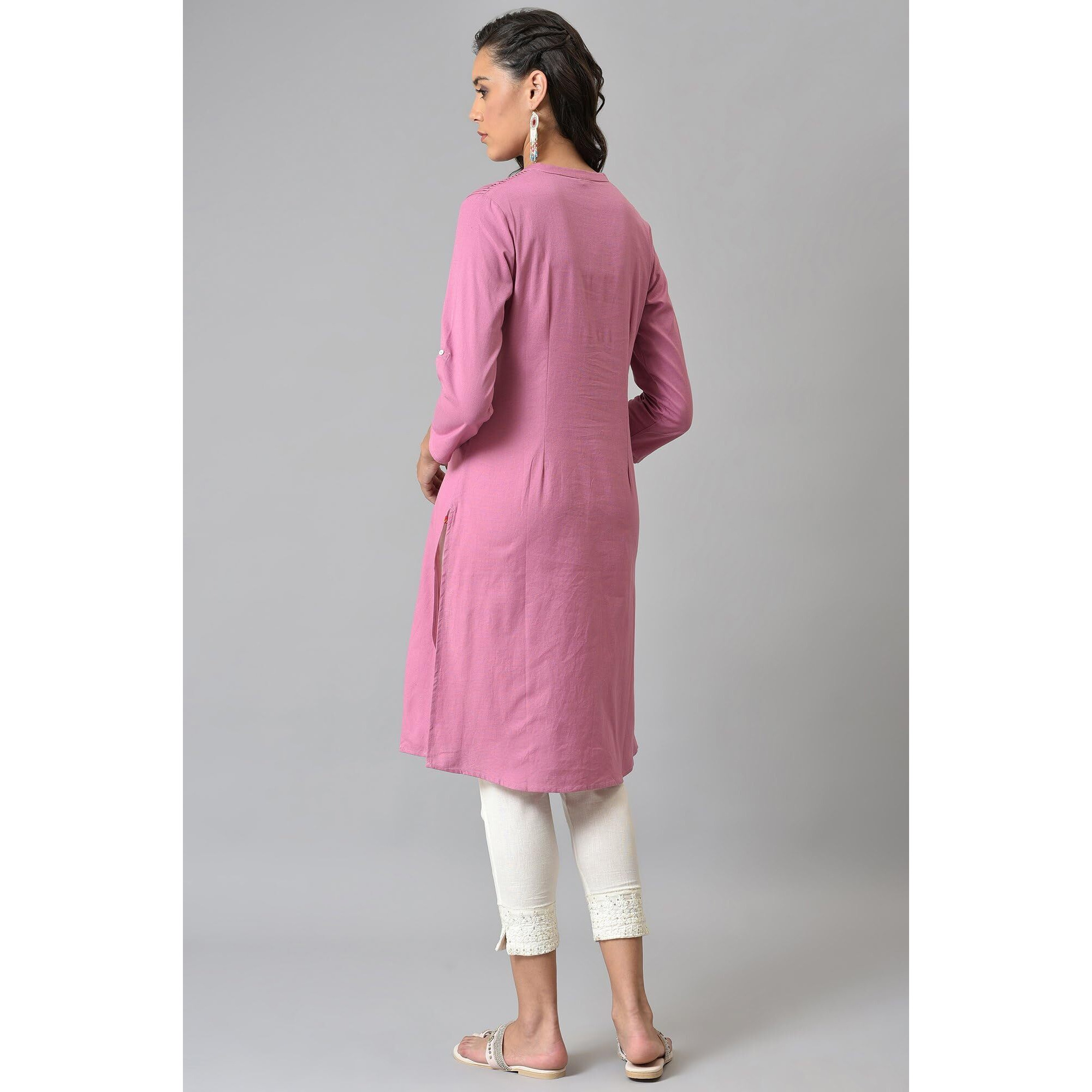 W For Woman Women Cotton Pink Half Placket Shirt Regular Fit Kurta_23Few18810-211536_M
