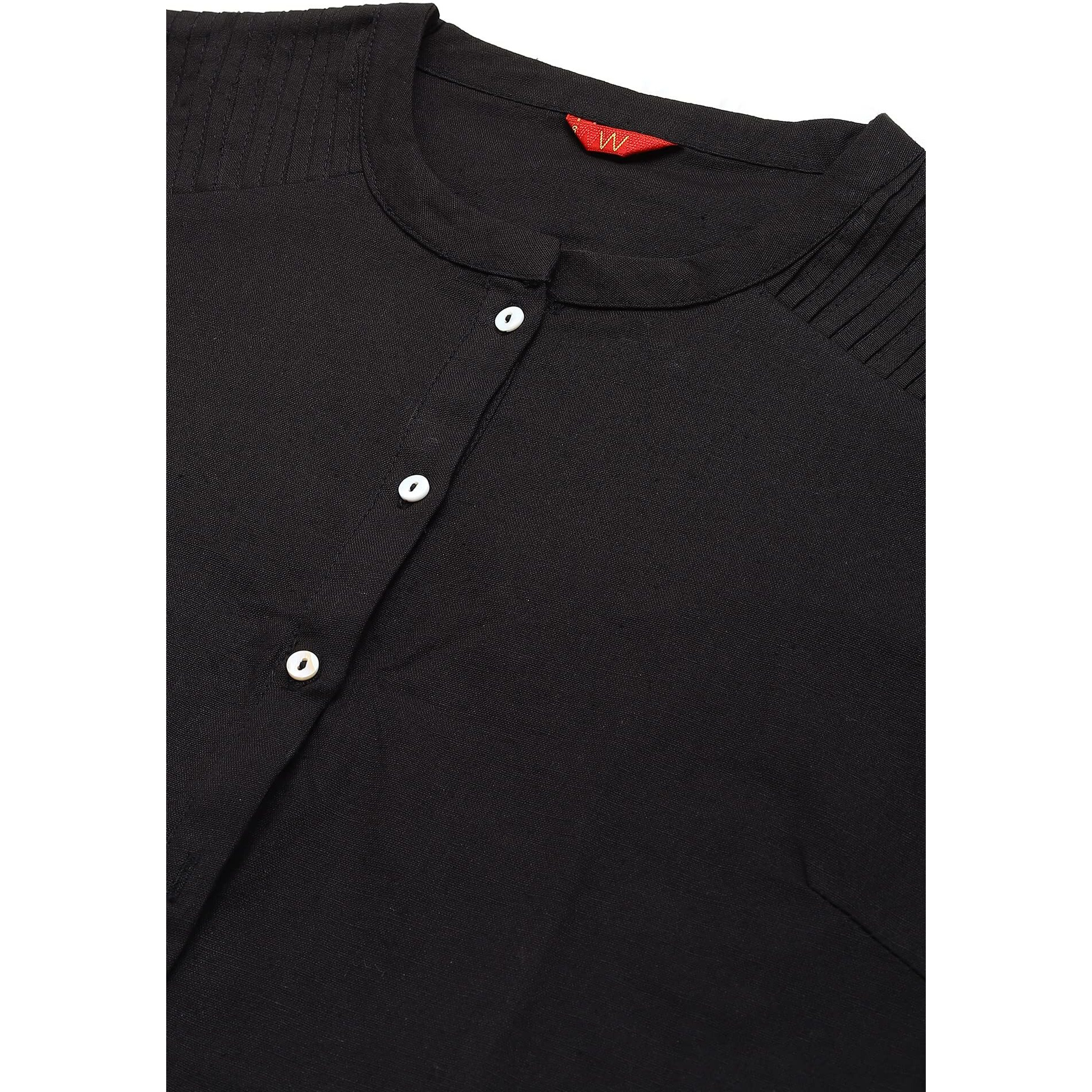 W Black Solid Cotton Blend Straight Long Kurta For Women