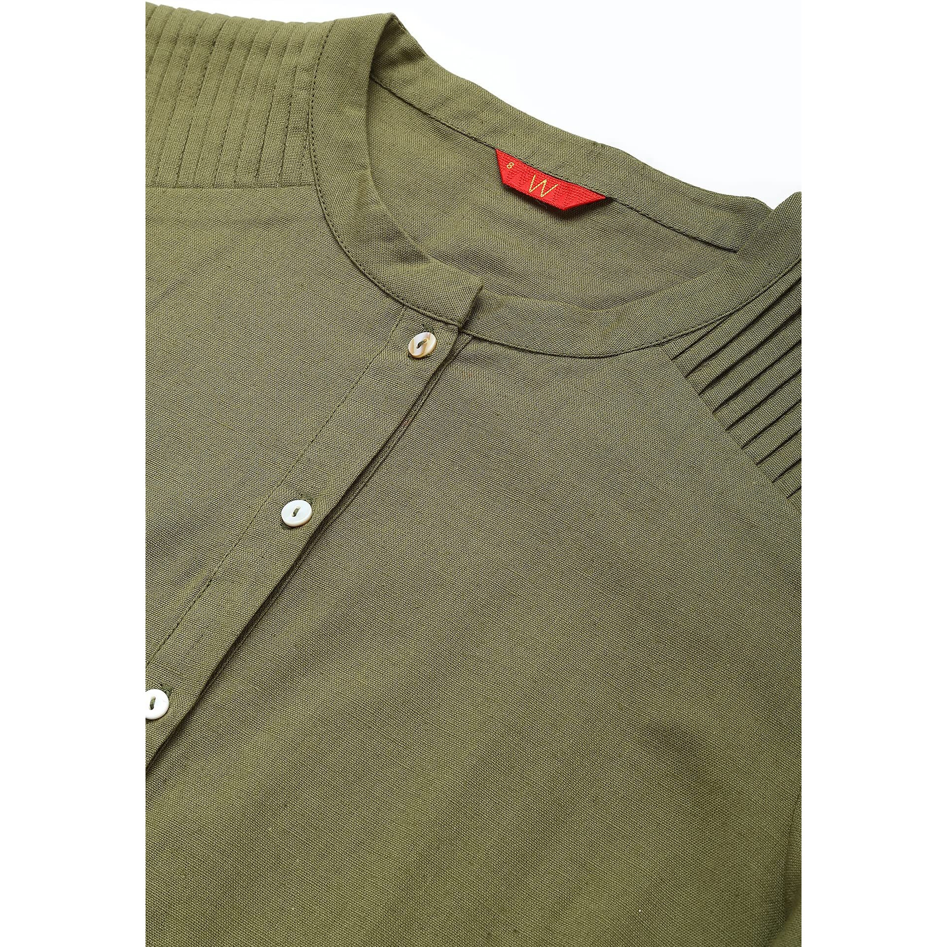 W For Woman Green Half Placket Shirt Kurta (Size Xl)-23Few18810-213744
