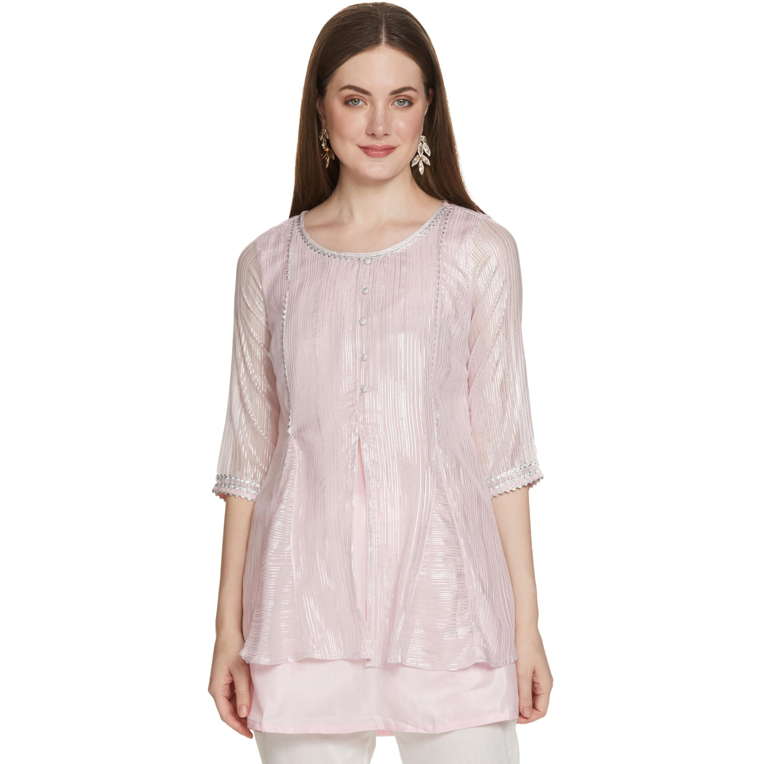 Aurelia Pink Foil Print Regular Kurti For Women