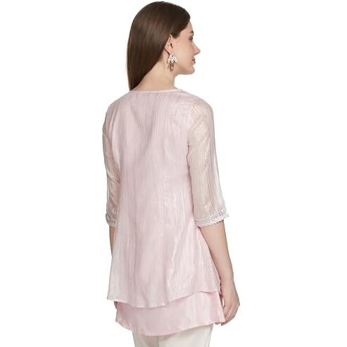 Aurelia Pink Foil Print Regular Kurti For Women