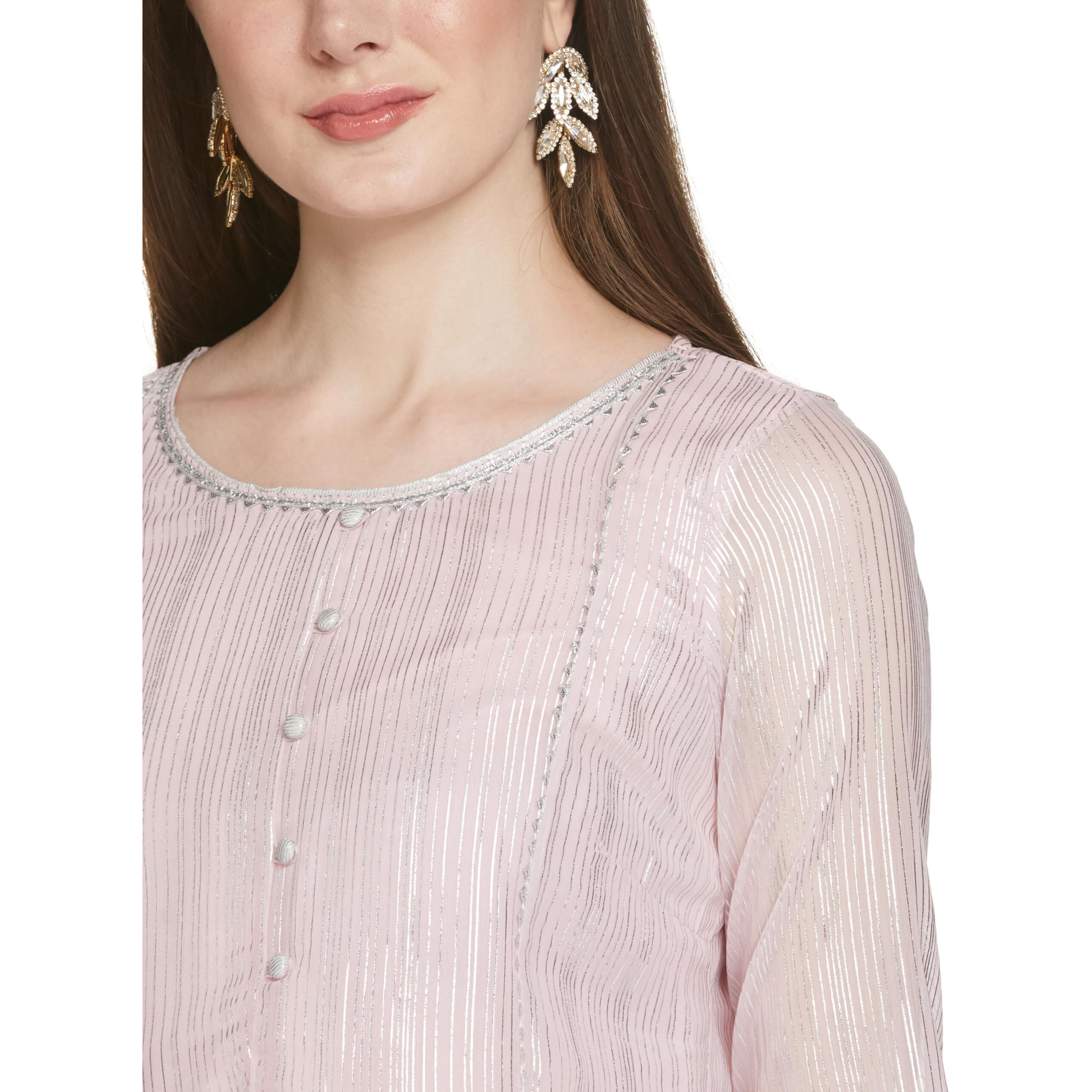 Aurelia Pink Foil Print Regular Kurti For Women