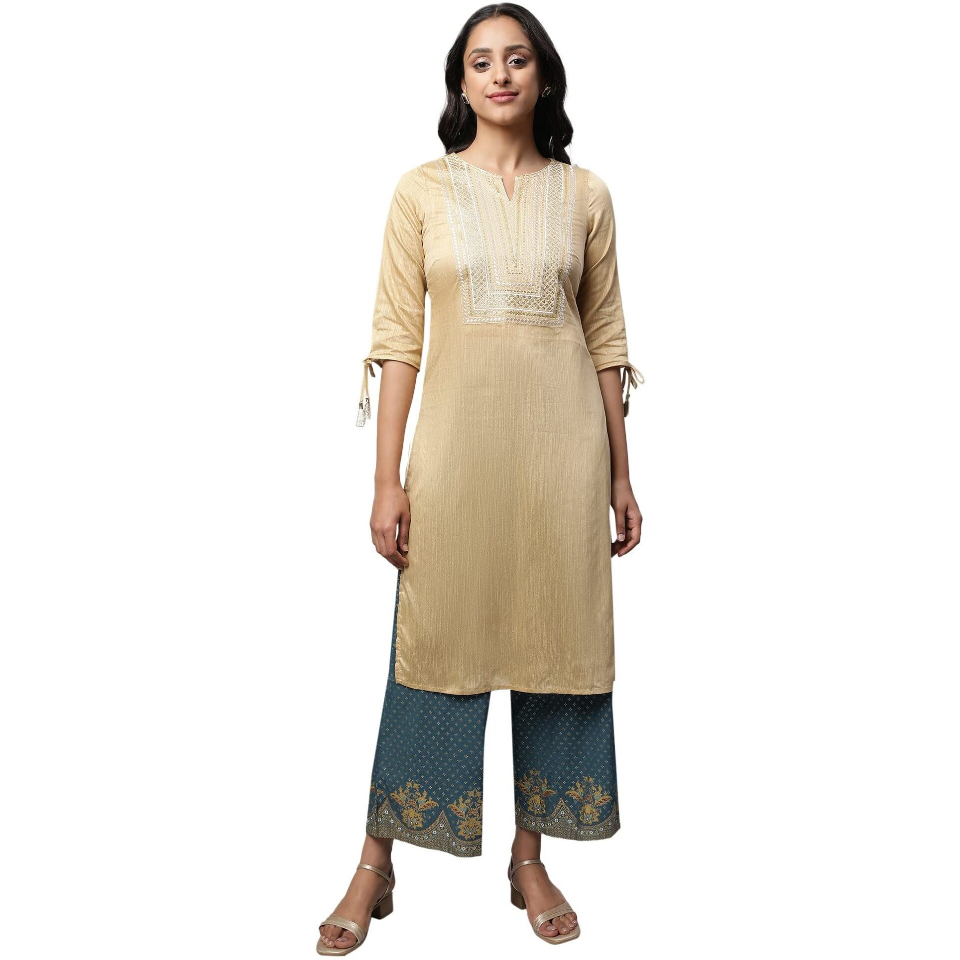 Golden Embroidered Ethnic Kurta