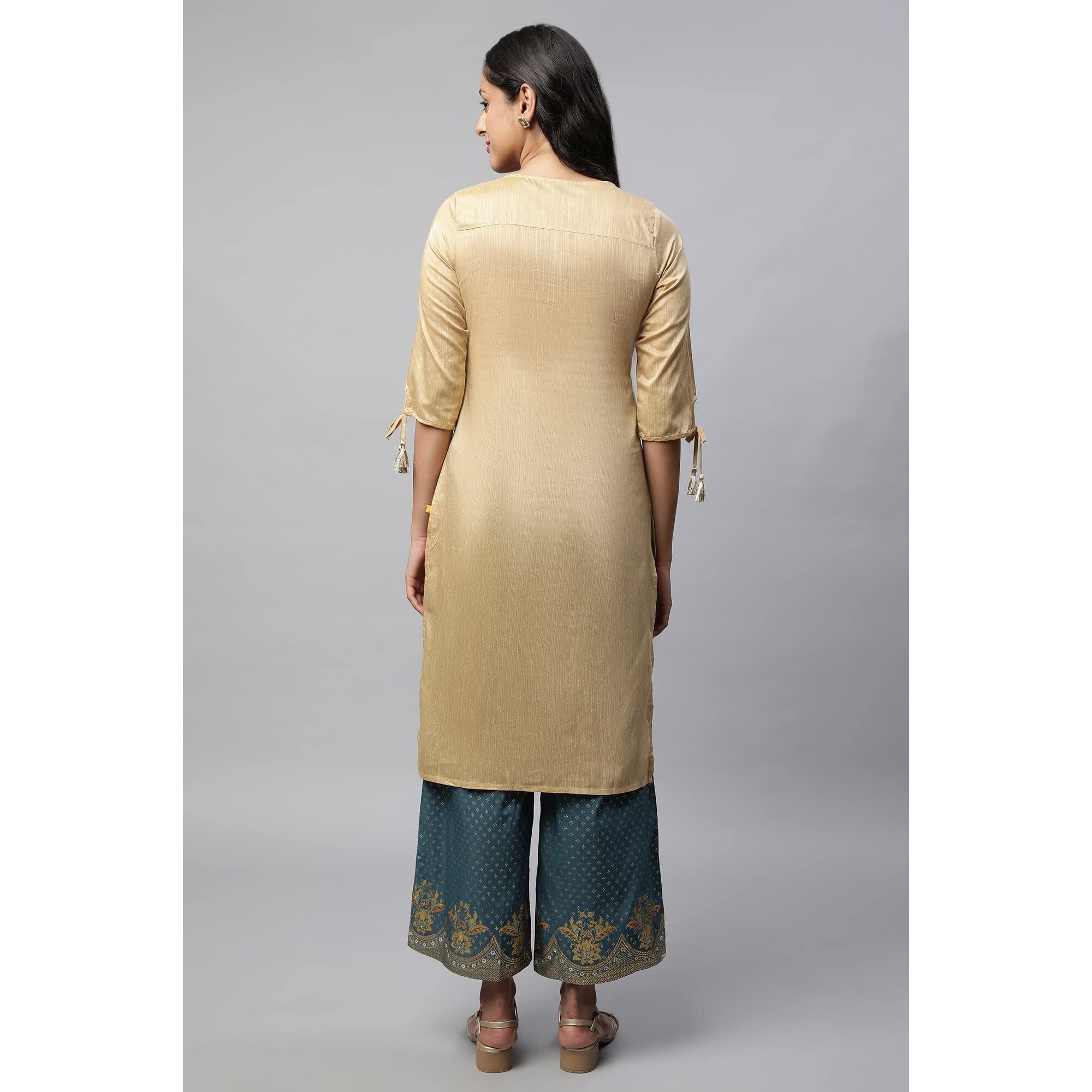 Golden Embroidered Ethnic Kurta