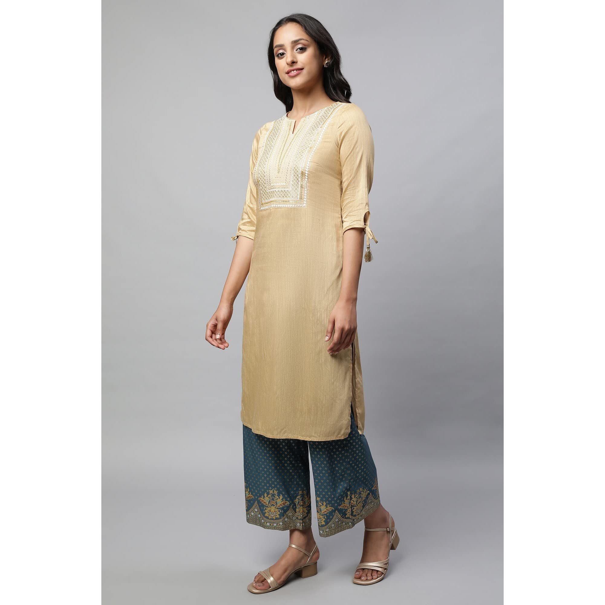 Golden Embroidered Ethnic Kurta