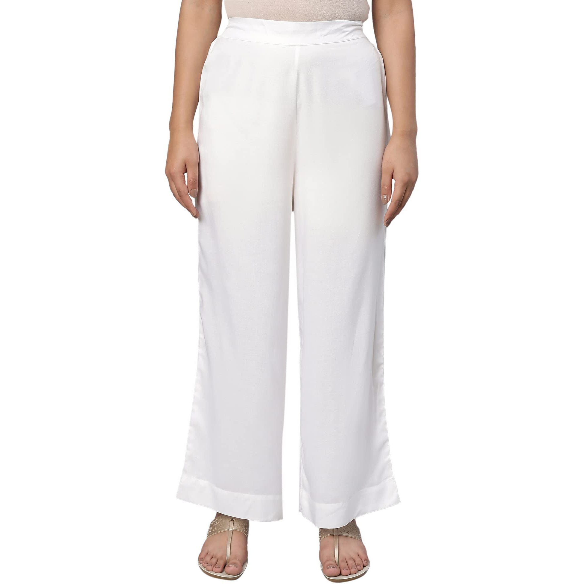 Aurelia White Solid Palazzo Ethnic Bottomwear For Women