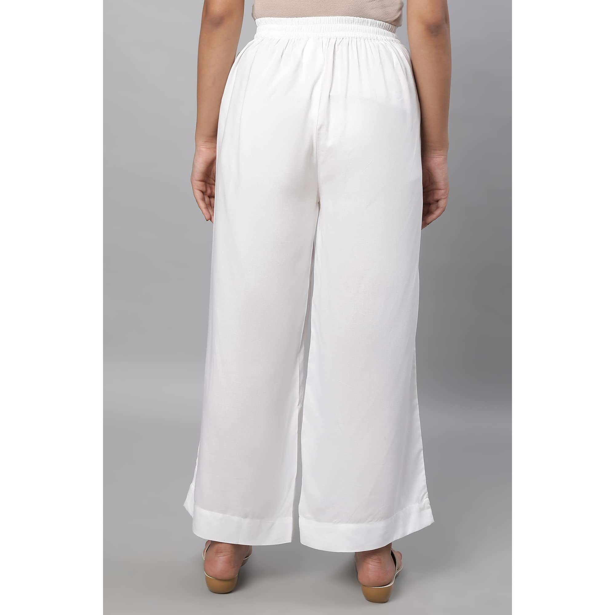 Aurelia White Solid Palazzo Ethnic Bottomwear For Women