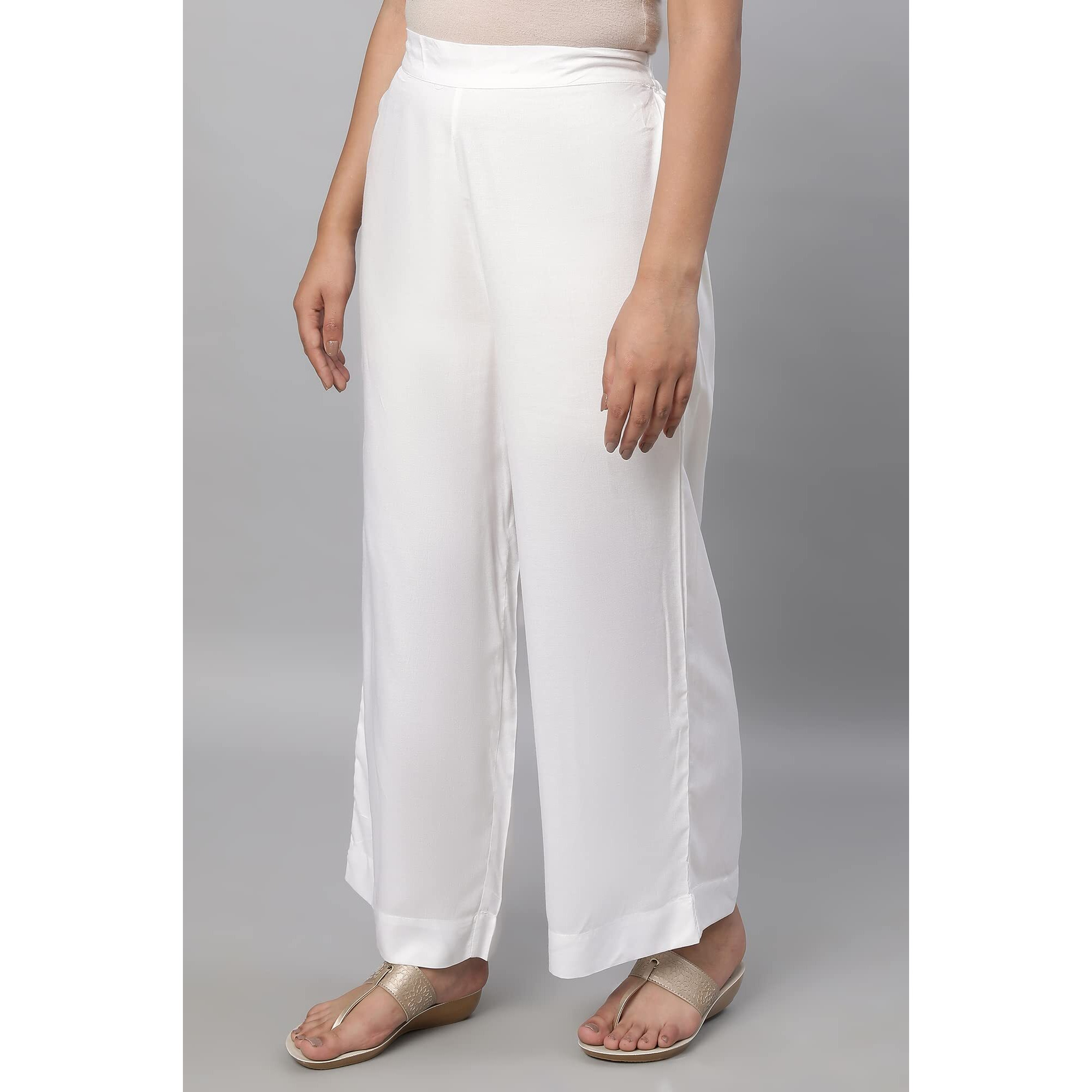 Aurelia White Solid Palazzo Ethnic Bottomwear For Women