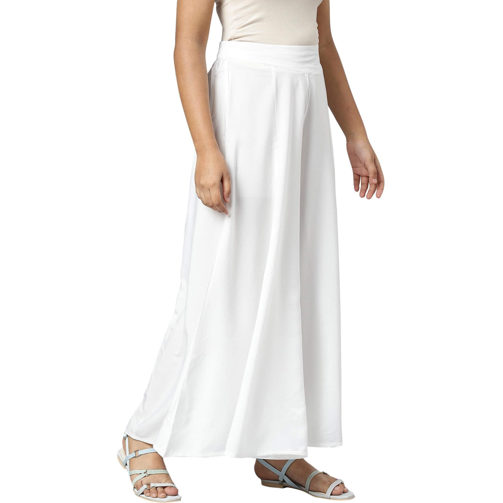 Aurelia White Solid Palazzo Pants For Women
