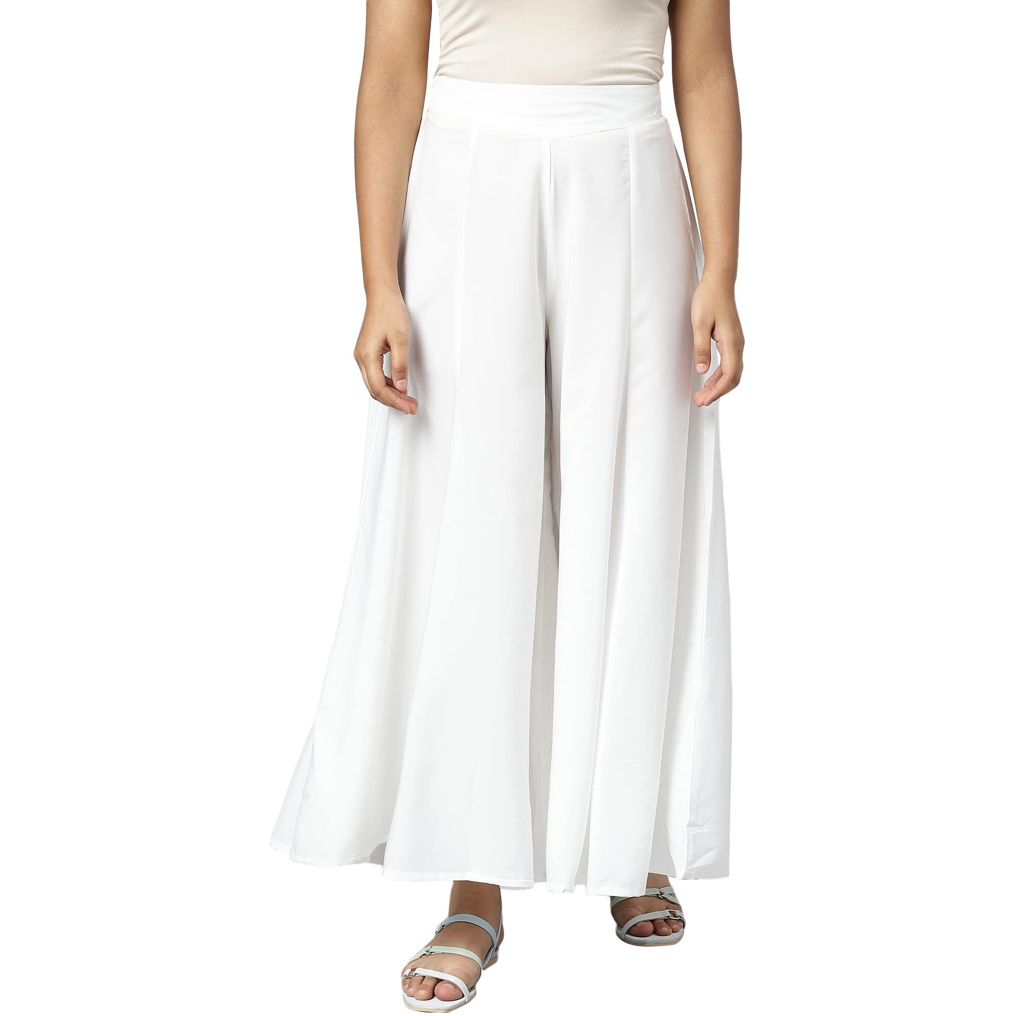 Aurelia White Solid Palazzo Pants For Women