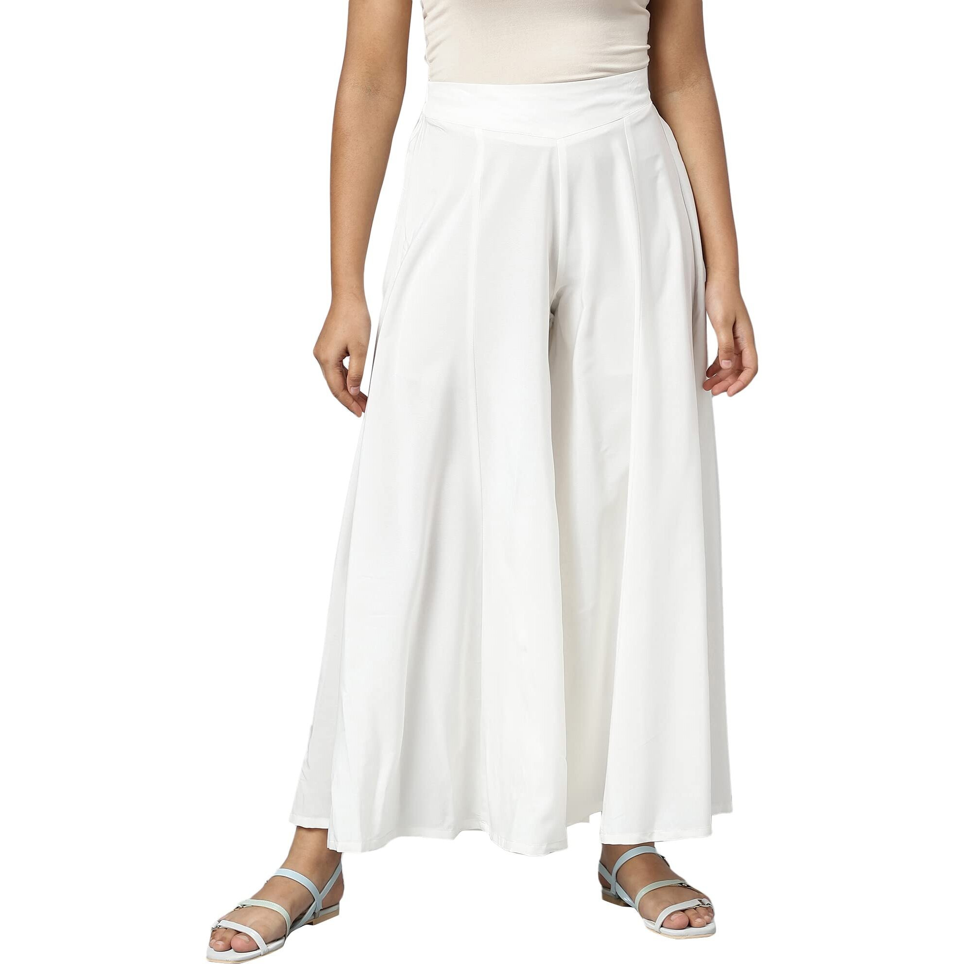 Aurelia White Solid Palazzos For Women's Ethnic Bottomwear