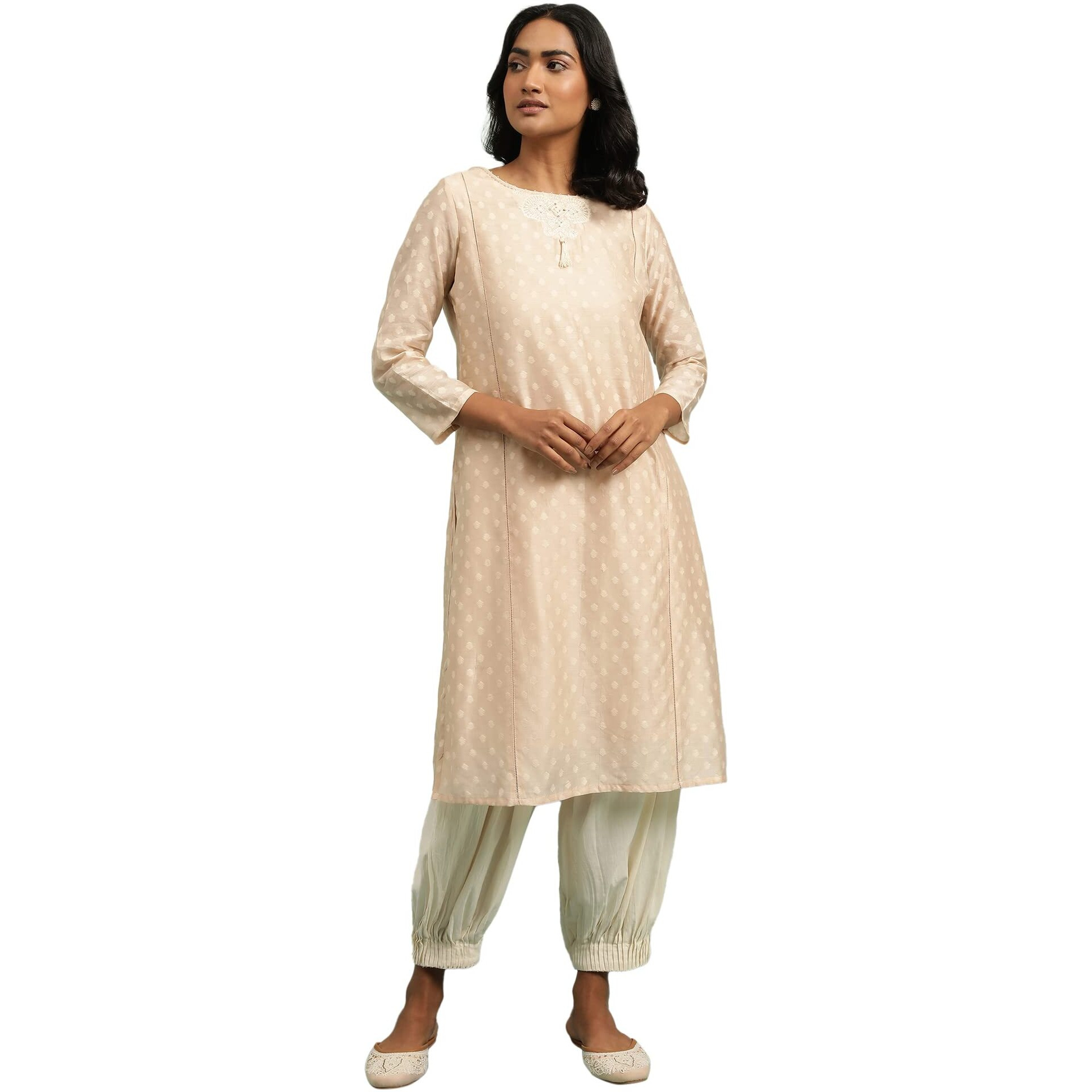 W For Woman Pink Cotton Silk Dobby Kurta With Embroidery_23Maf11604-930223_Xs