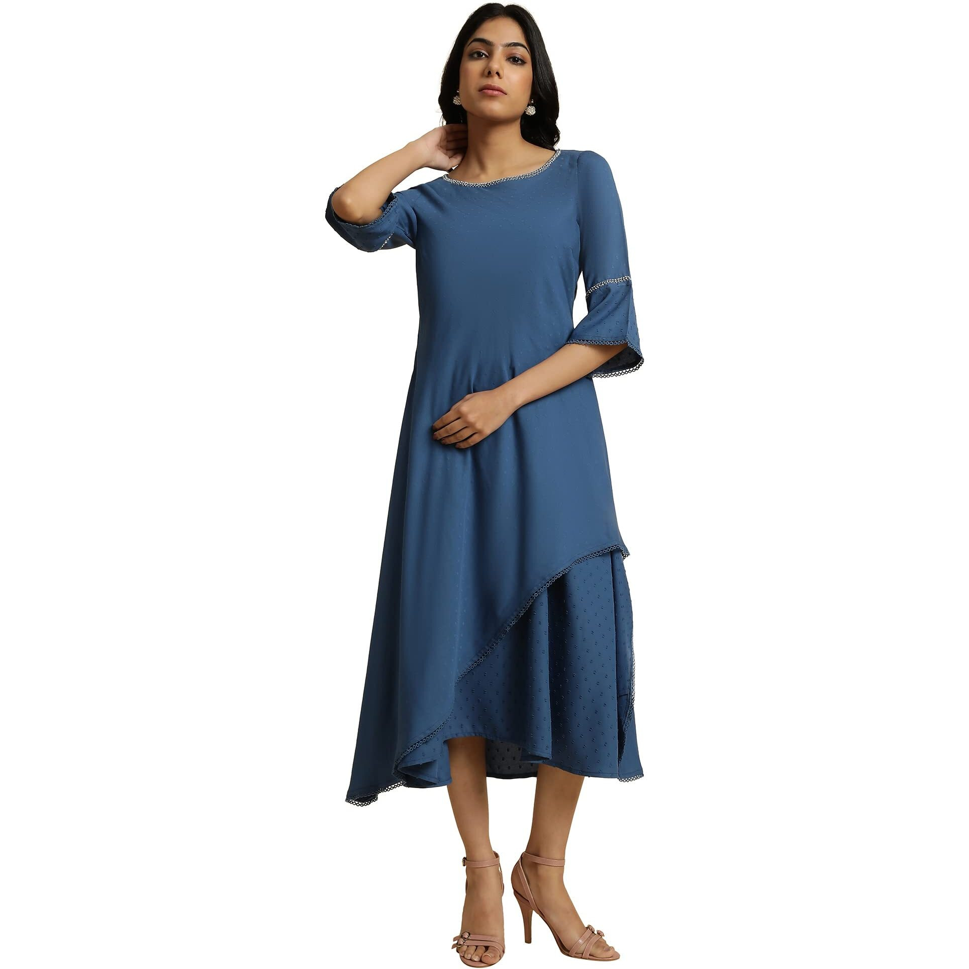 W For Woman Blue Mock Layered Kurta In Moss Buti_23Few18785-312920_2Xl