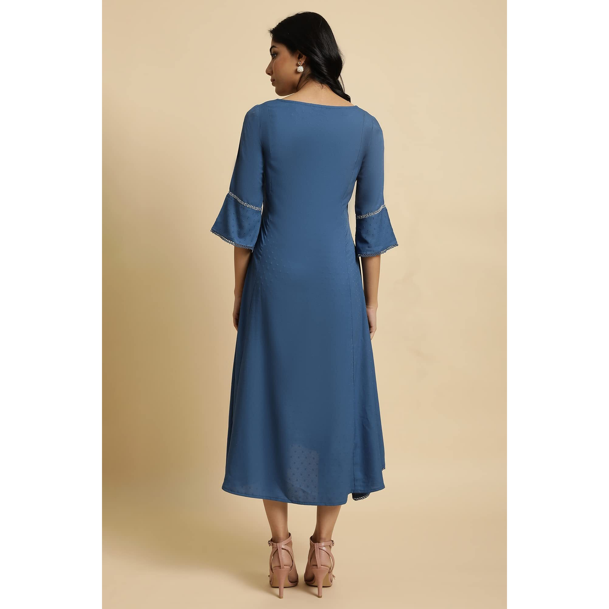 W For Woman Blue Mock Layered Kurta In Moss Buti_23Few18785-312920_2Xl