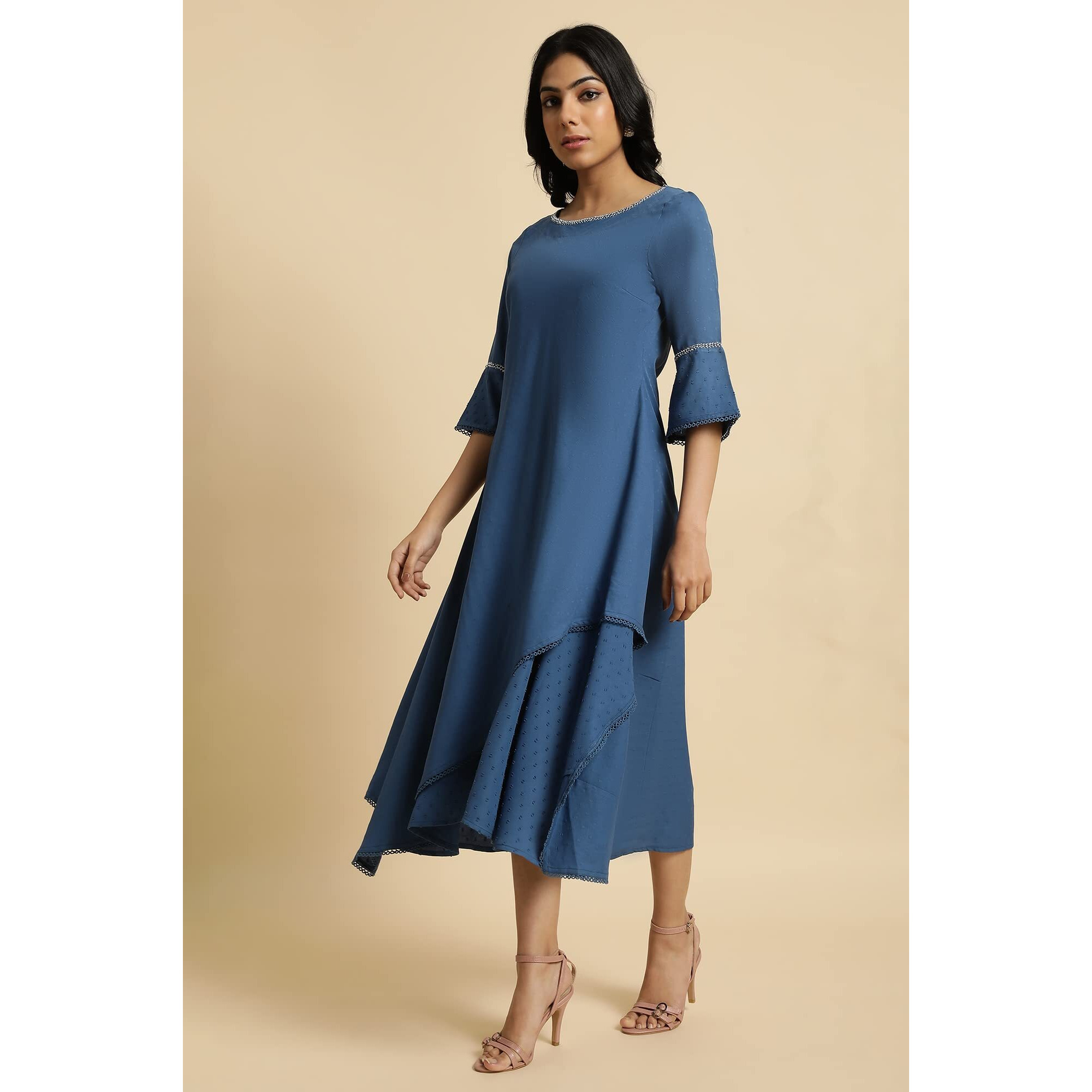 W For Woman Blue Mock Layered Kurta In Moss Buti_23Few18785-312920_2Xl
