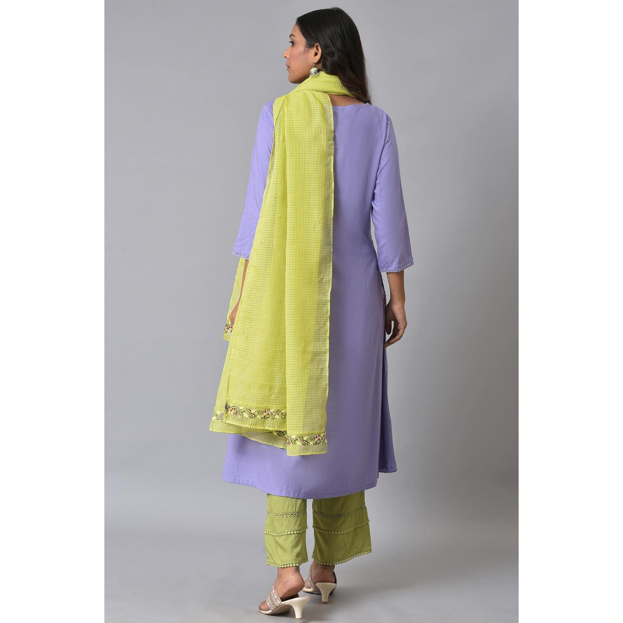 W For Woman Purple Embroidered Kurta Set (Size S)-23Fews18431-218437