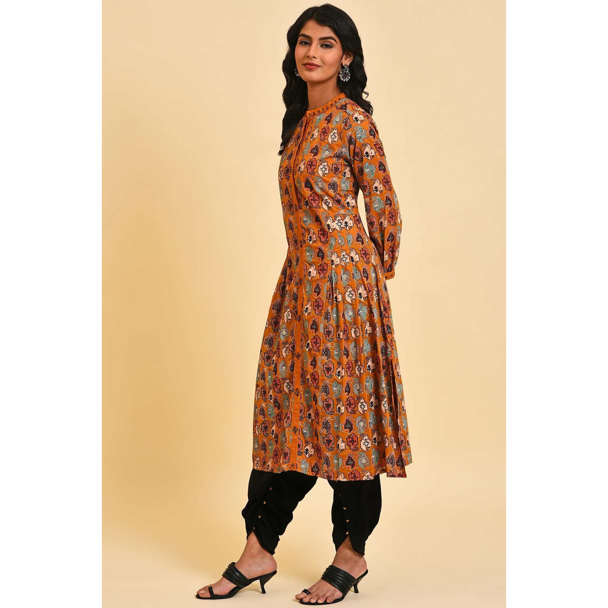W For Woman Women's Cotton Dress & Dhoti Pant (23Fews18170-118734_Mustard_M)