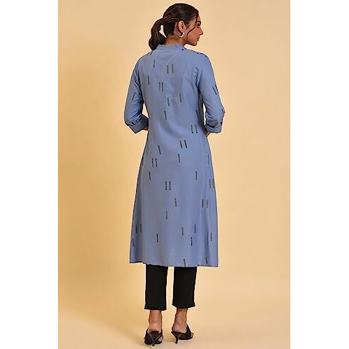 W For Woman Blue Geometric Print Kurta & Pants Set (Size L)-23Fews18709-120118