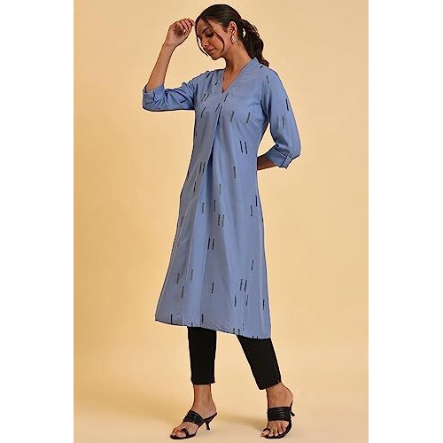 W For Woman Blue Geometric Print Kurta & Pants Set (Size L)-23Fews18709-120118