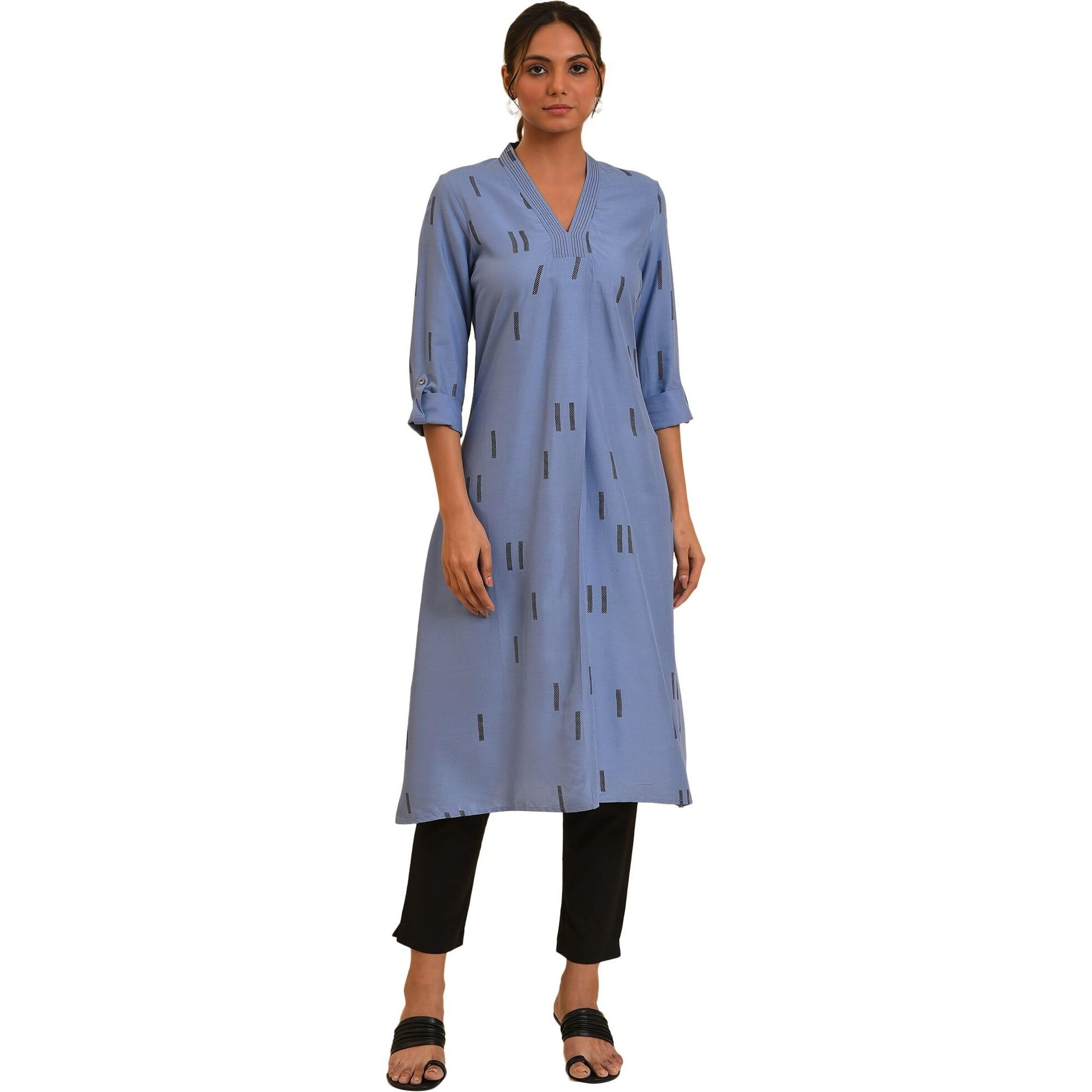 W For Woman Blue Geometric Print Kurta & Pants Set (Size Xs)-23Fews18709-120118