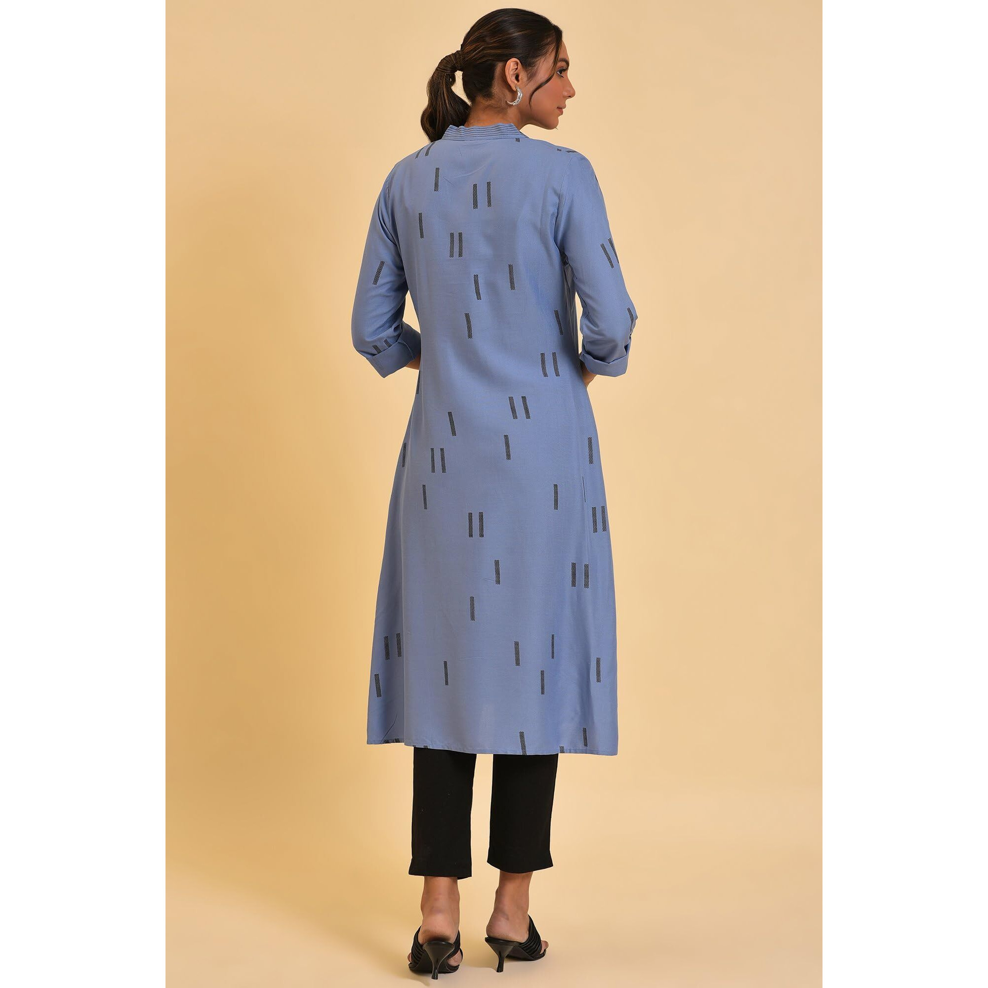 W For Woman Blue Geometric Print Kurta & Pants Set (Size Xs)-23Fews18709-120118