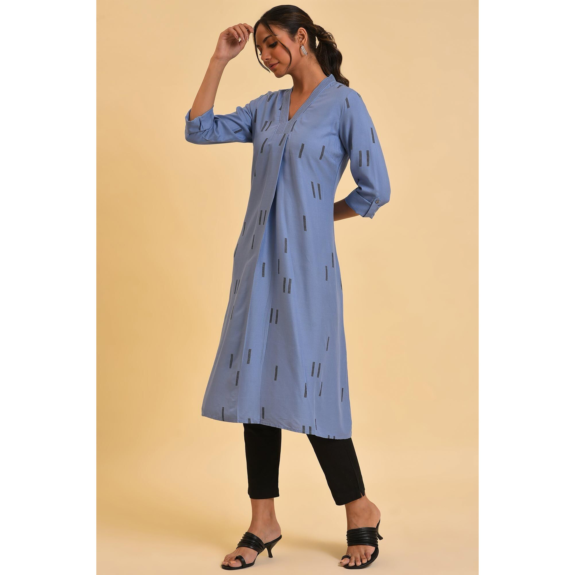 W For Woman Blue Geometric Print Kurta & Pants Set (Size Xs)-23Fews18709-120118