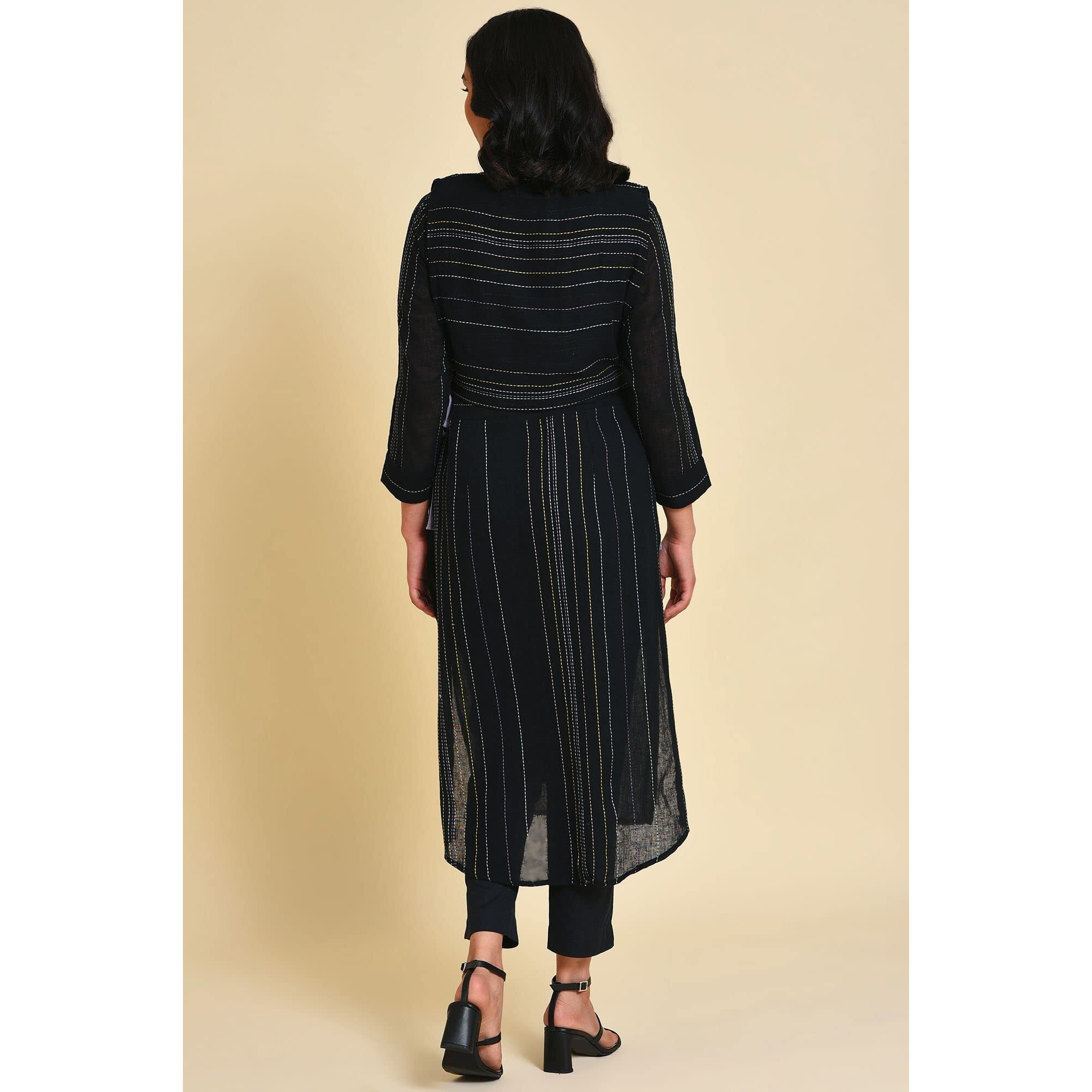W For Woman Black Mock Vest Kurta Set