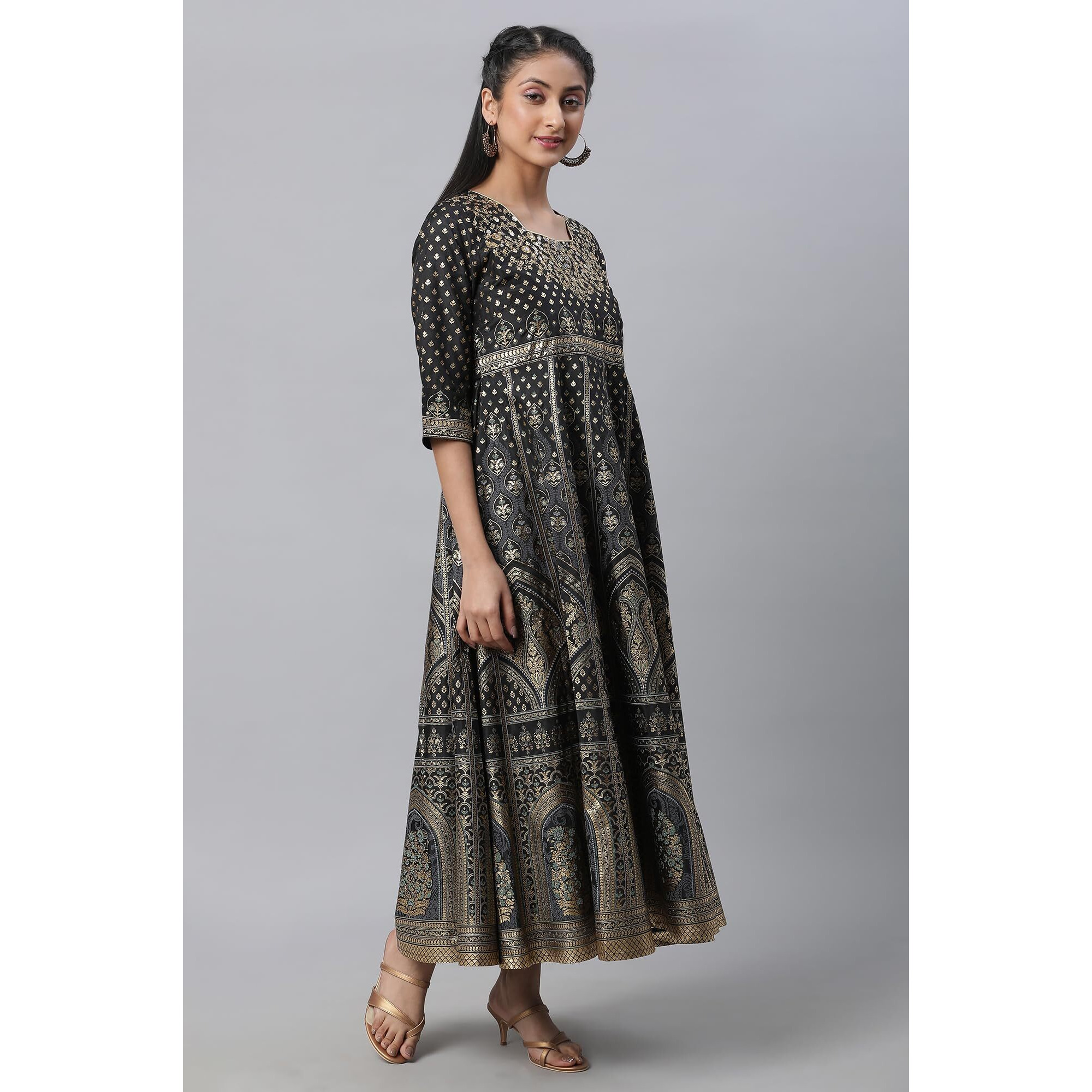 Aurelia Black Embellished Dress, Tights & Dupatta Set (Size L)-23Feas14256-505248