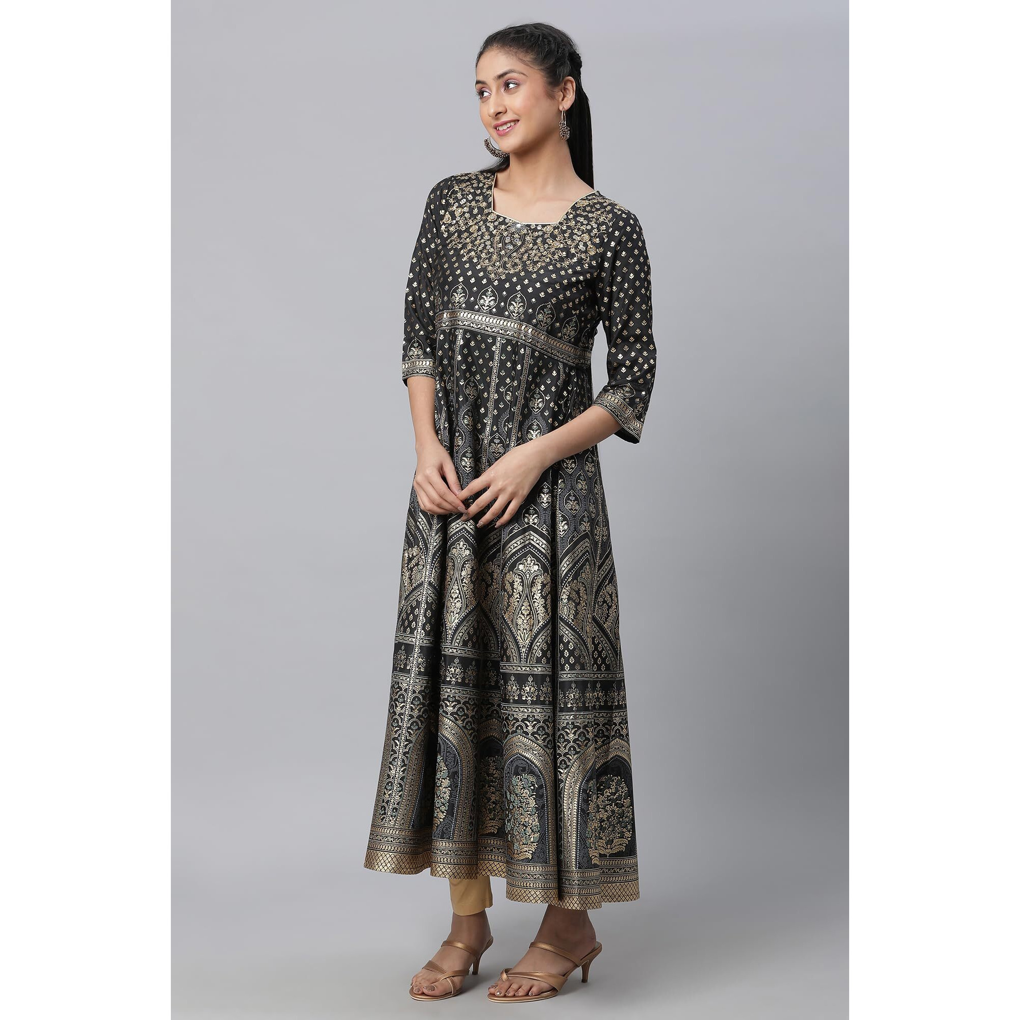 Aurelia Black Embellished Dress, Tights & Dupatta Set (Size L)-23Feas14256-505248