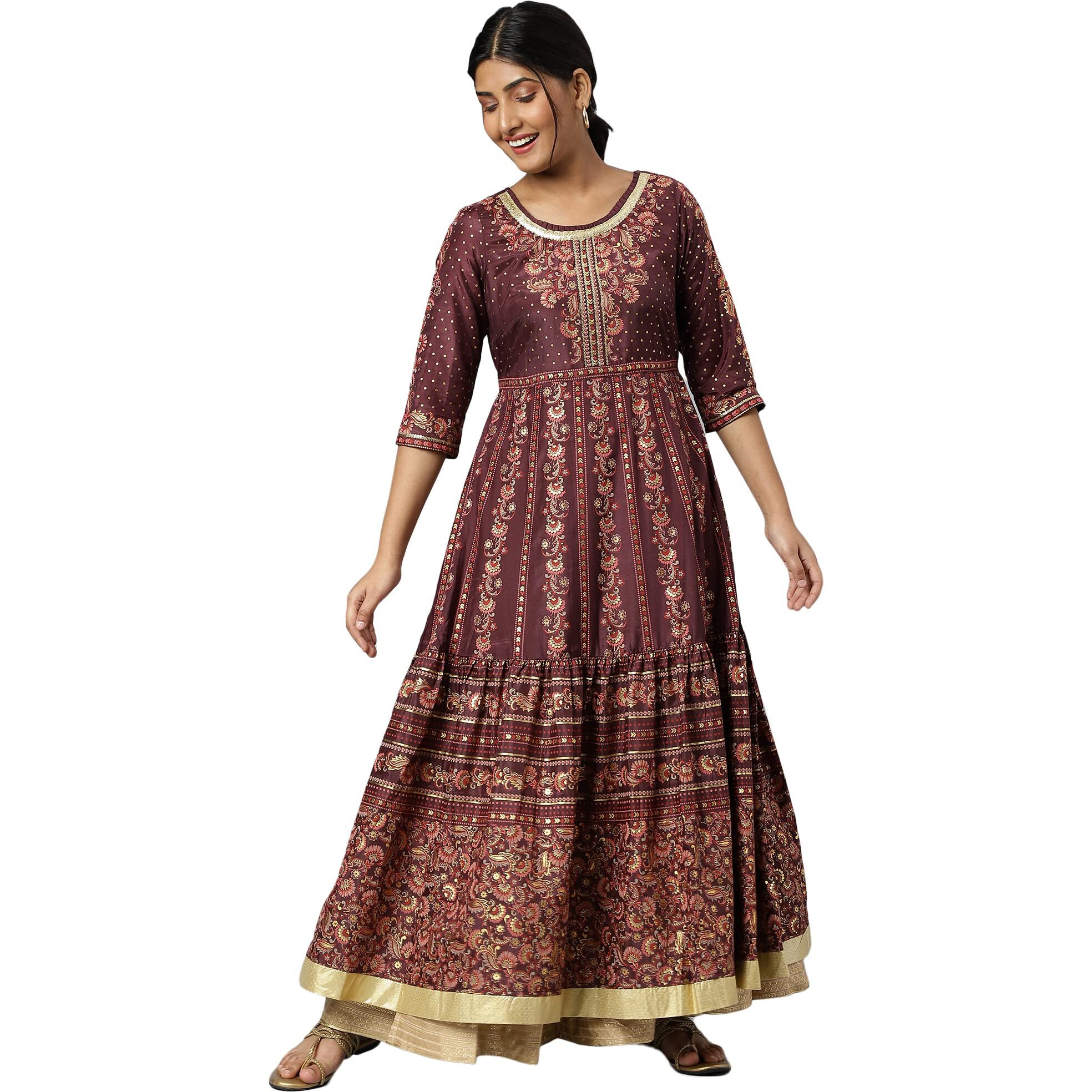 Aurelia Women's Polyester A-Line Ankle Length Dress & Tight (23Feas14273-505389_Maroon