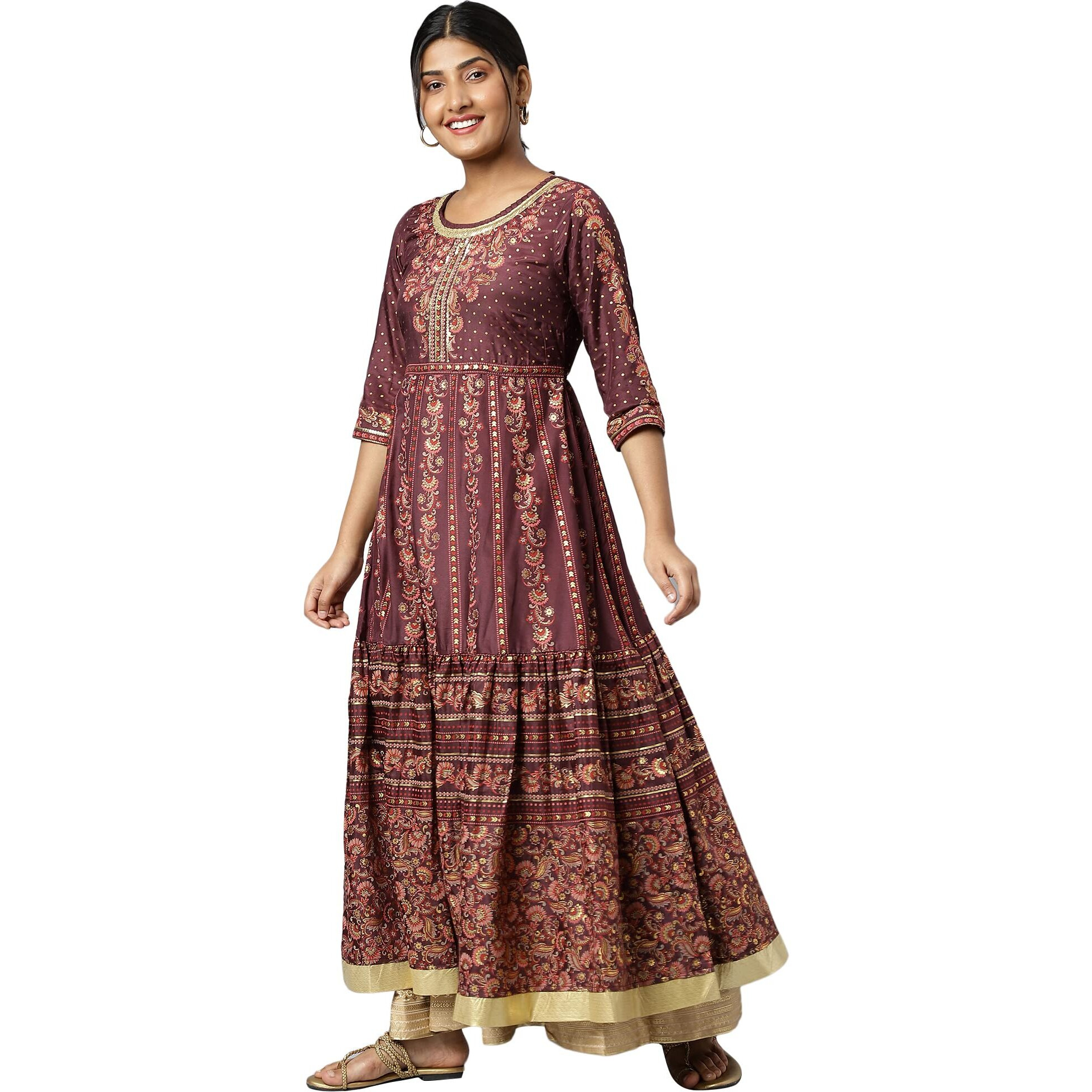 Aurelia Women's Polyester A-Line Ankle Length Dress & Tight (23Feas14273-505389_Maroon