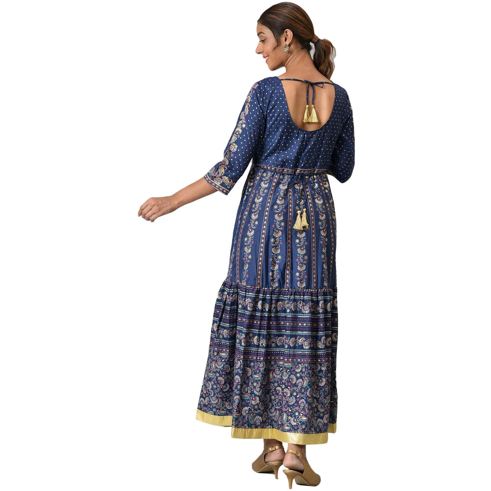 Aurelia Women's Polyester A-Line Ankle Length Dress & Tight (23Feas14273-506034_Navy