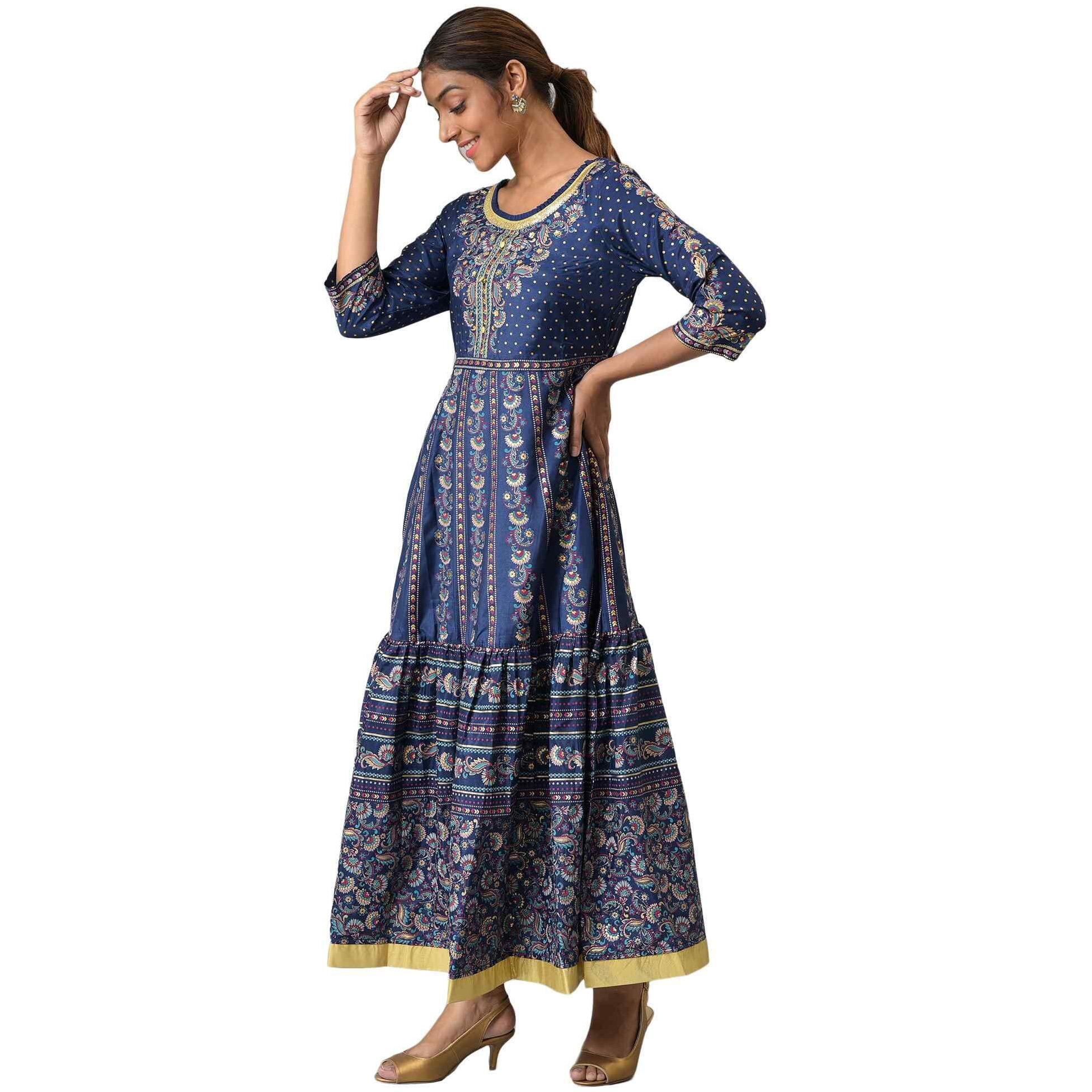 Aurelia Women's Polyester A-Line Ankle Length Dress & Tight (23Feas14273-506034_Navy