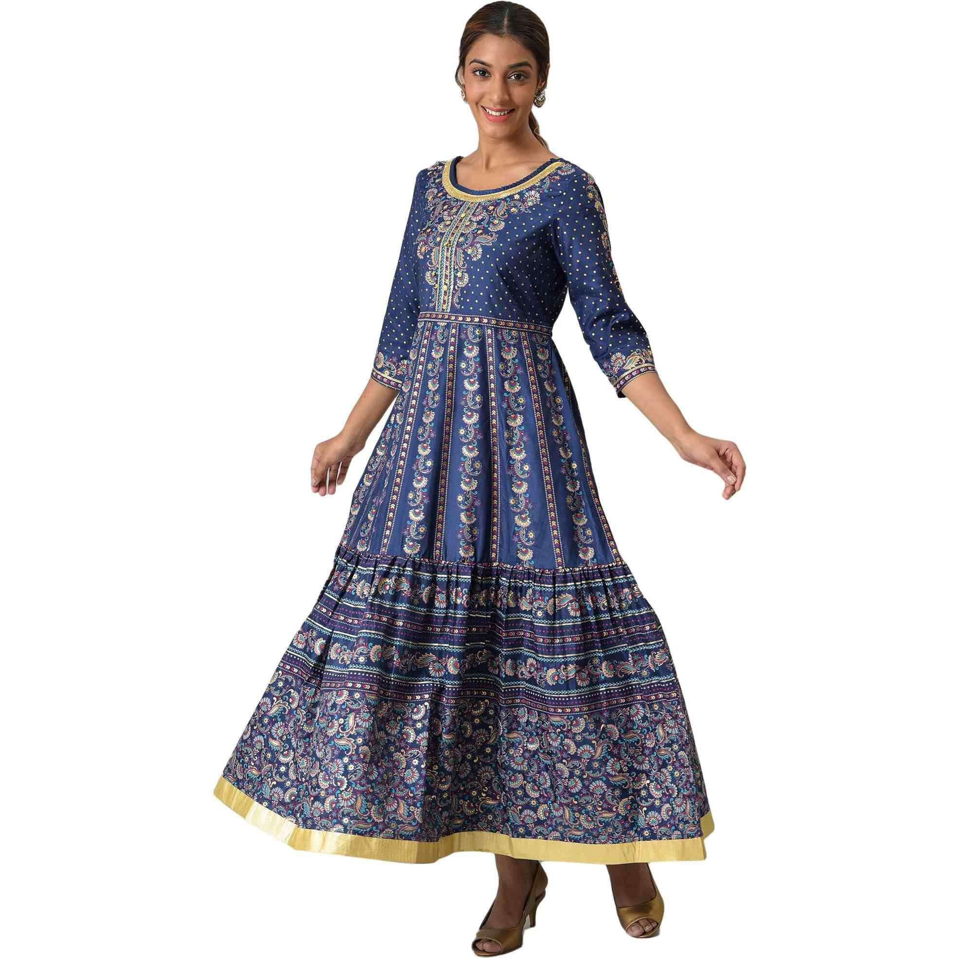 Aurelia Women's Polyester A-Line Ankle Length Dress & Tight (23Feas14273-506034_Navy