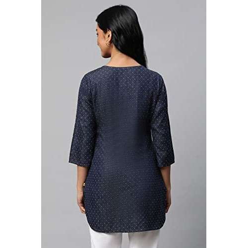 Blue Denim Jacquard Short Kurti