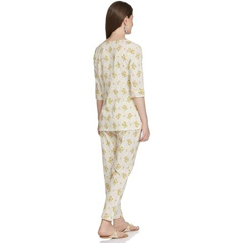 Beige Floral Print Summer Kurti Co-Ord Set